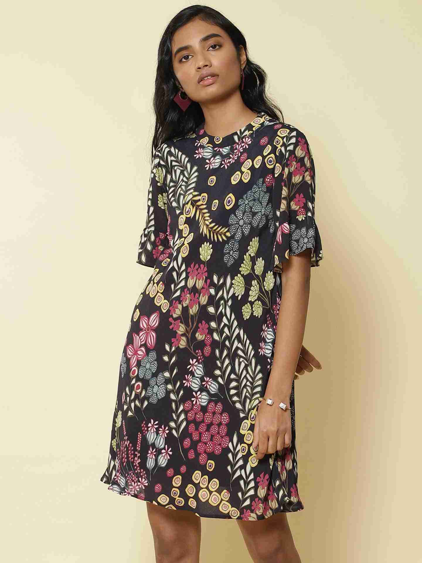Black Floral Confetti Shift Dress