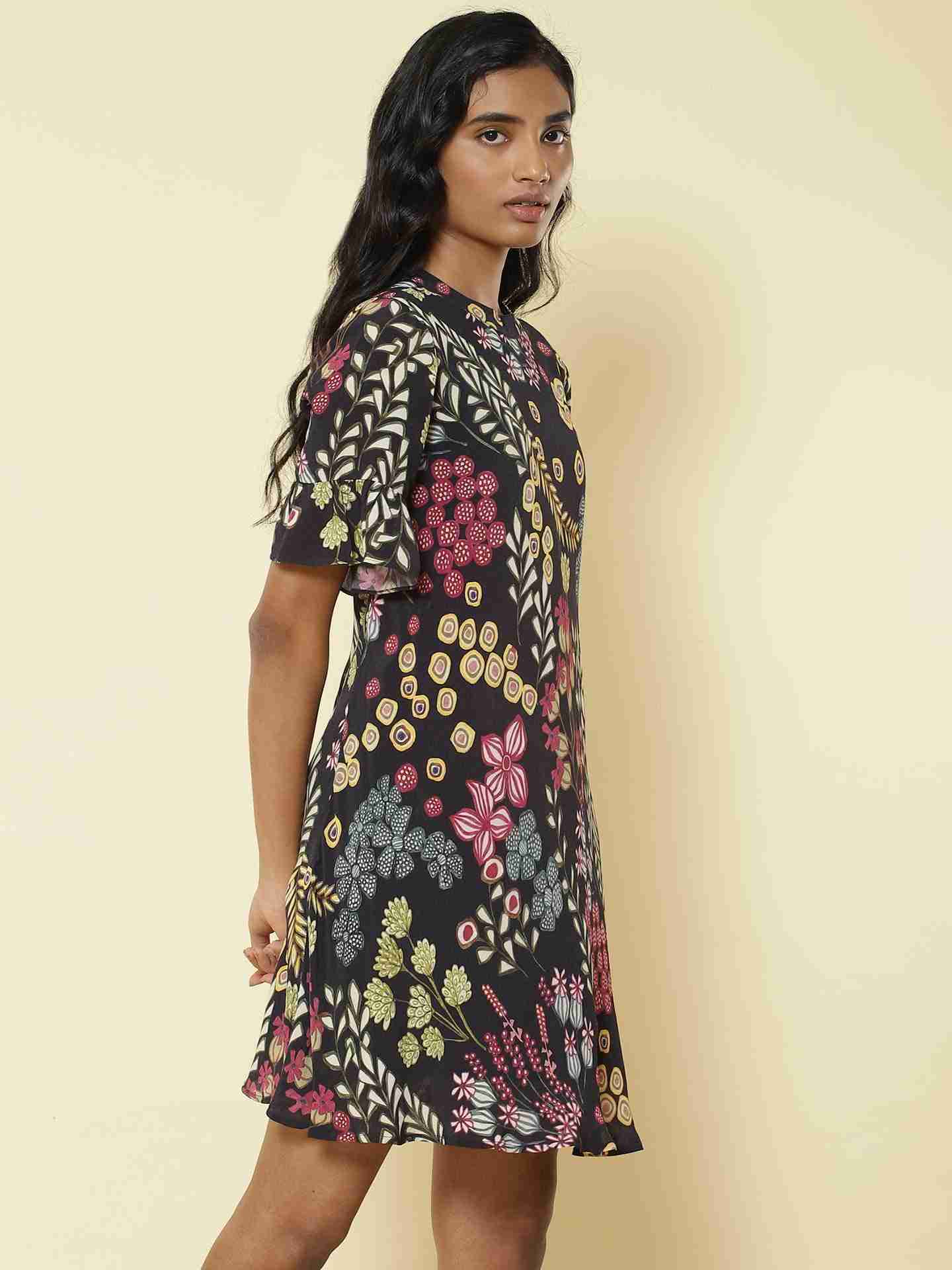 Black Floral Confetti Shift Dress