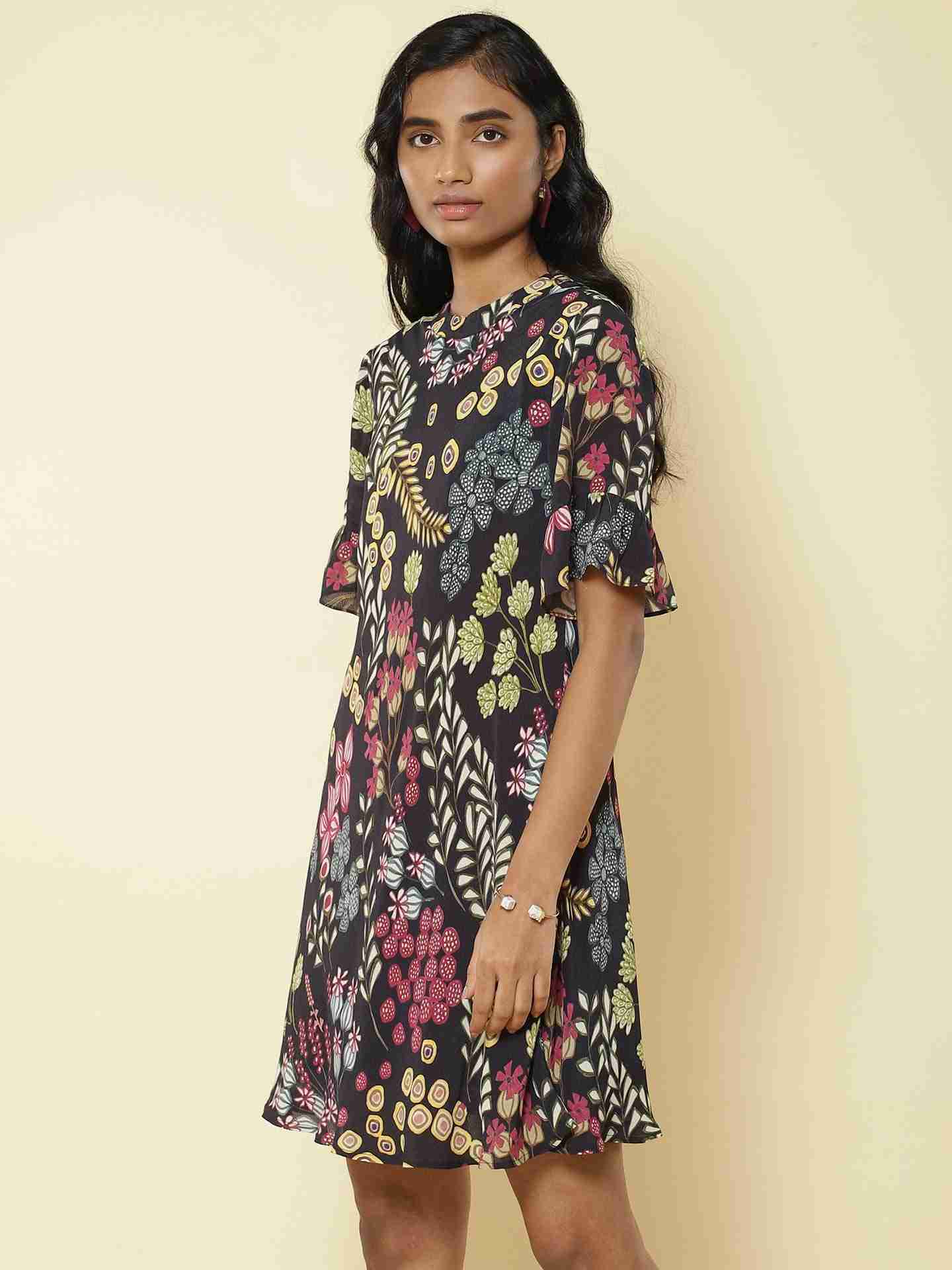 Black Floral Confetti Shift Dress