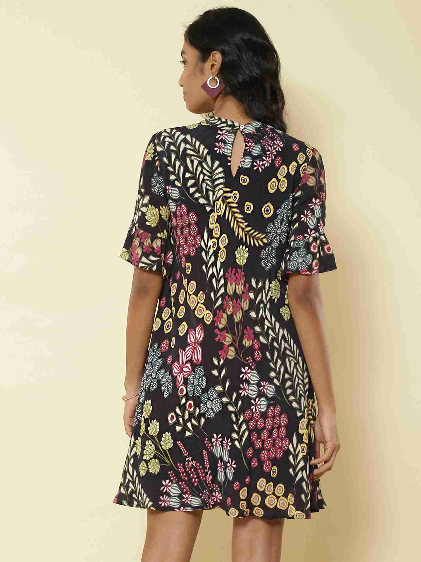 Black Floral Confetti Shift Dress