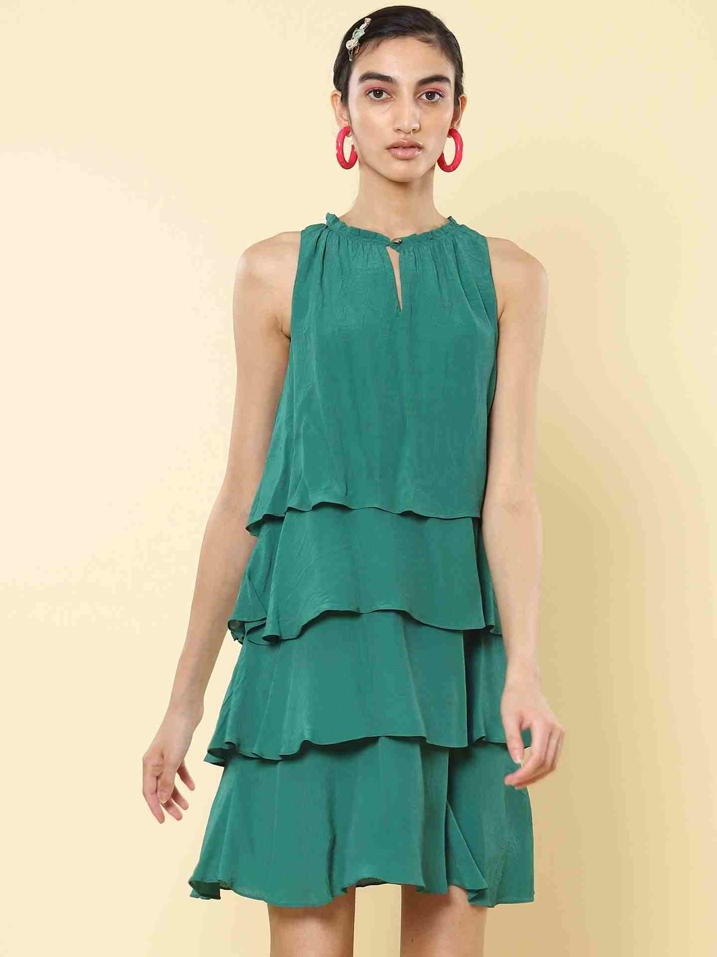 Green Aster Short Dress