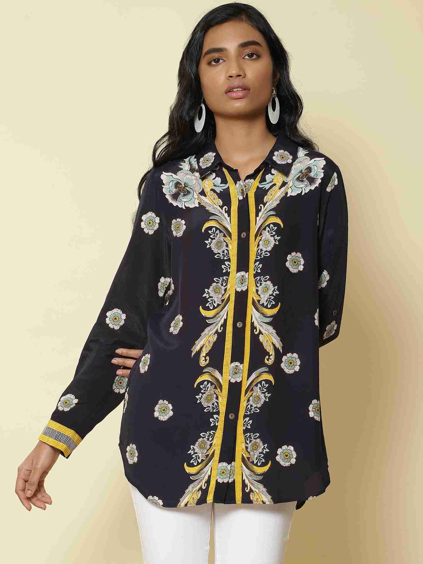 Navy Edwardian Blooms Shirt