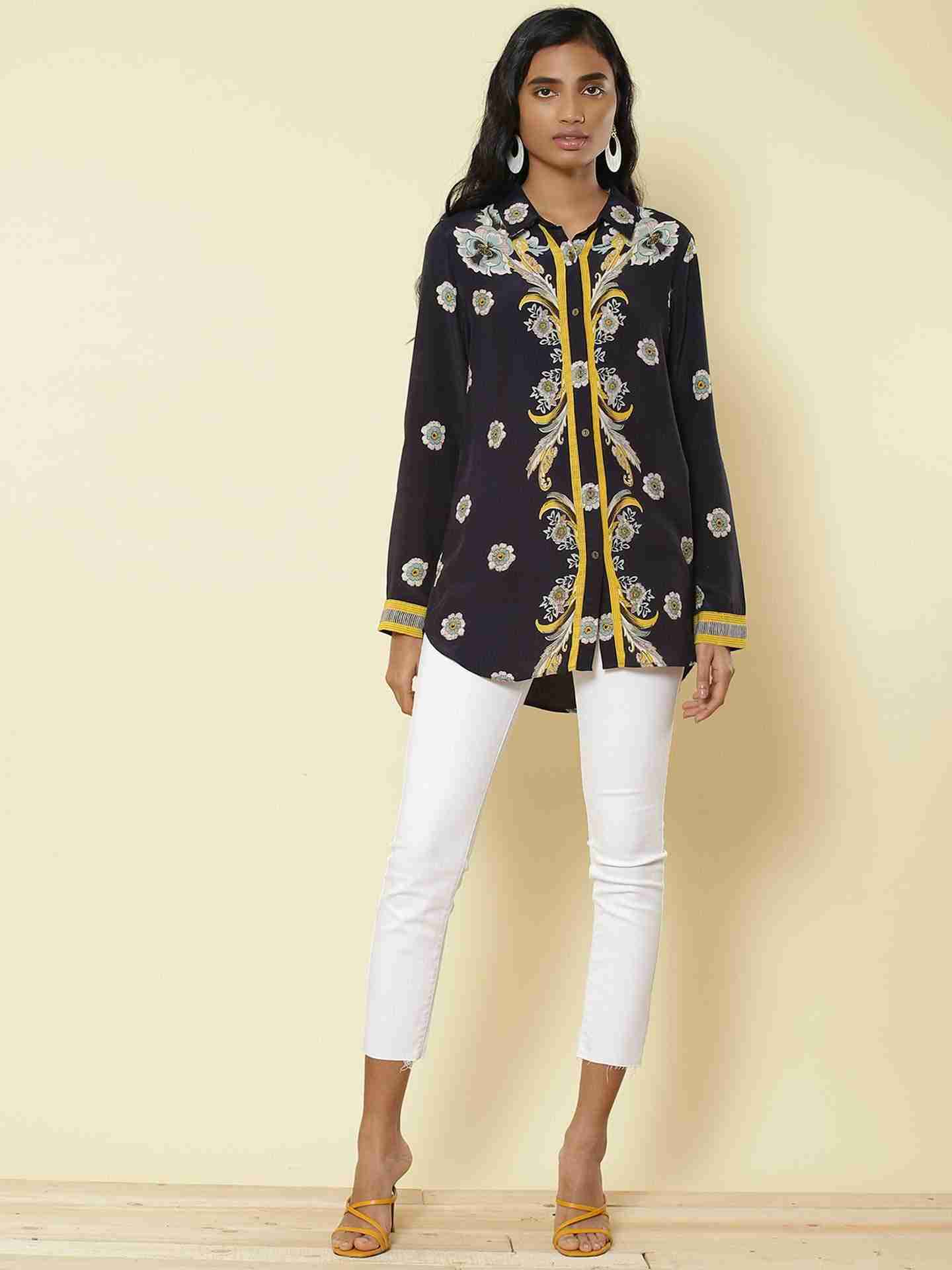 Navy Edwardian Blooms Shirt