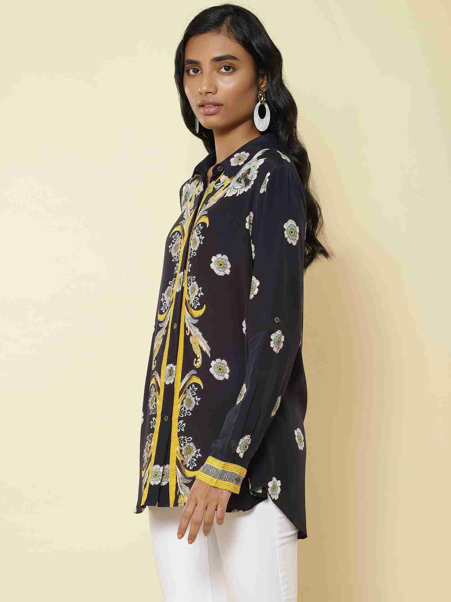 Navy Edwardian Blooms Shirt