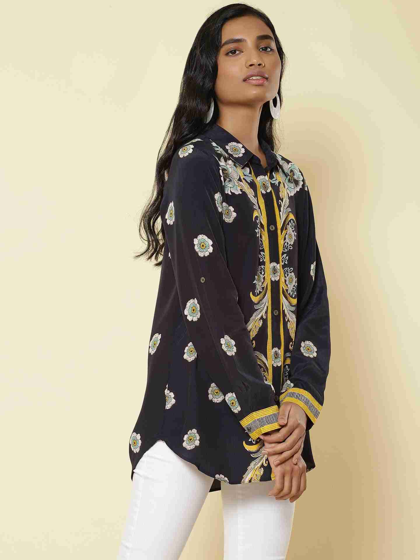 Navy Edwardian Blooms Shirt