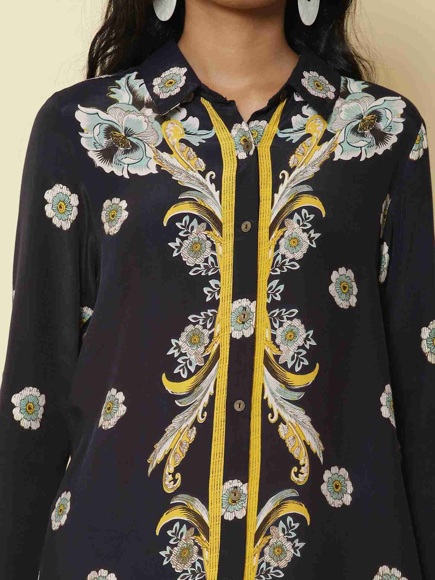 Navy Edwardian Blooms Shirt