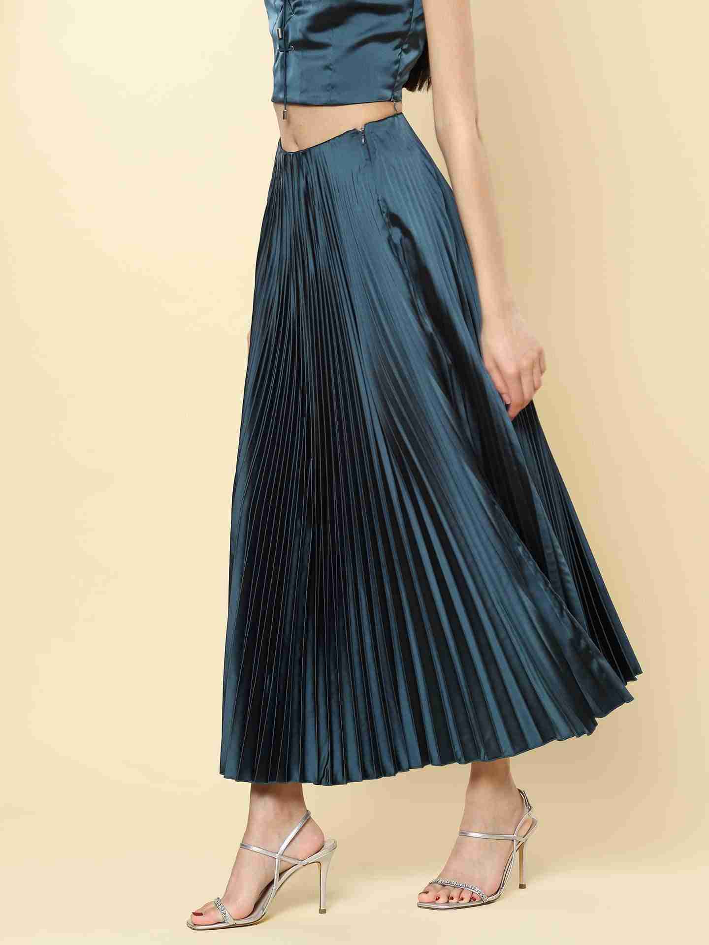 Teal Valencia Satin Skirt