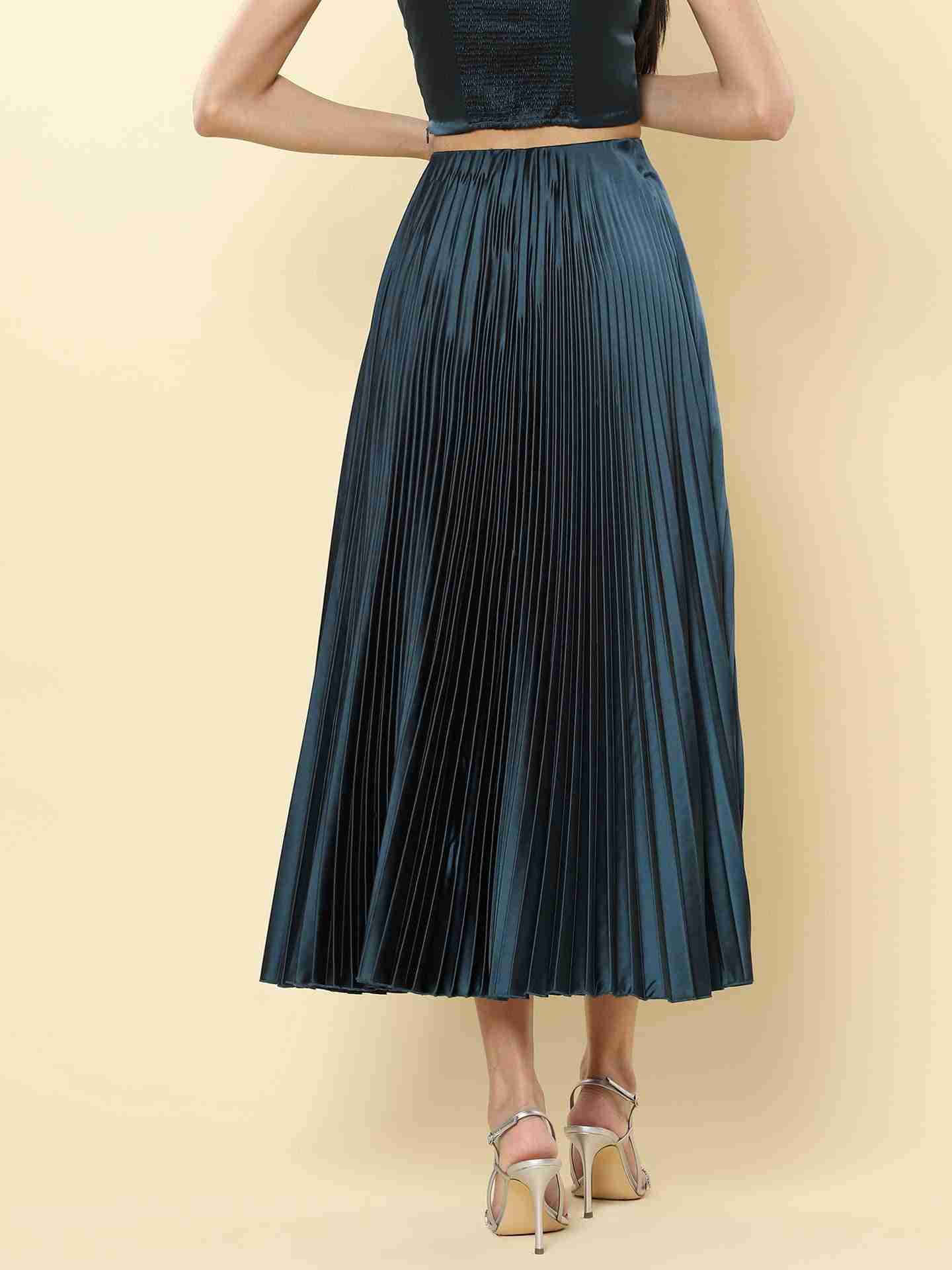 Teal Valencia Satin Skirt