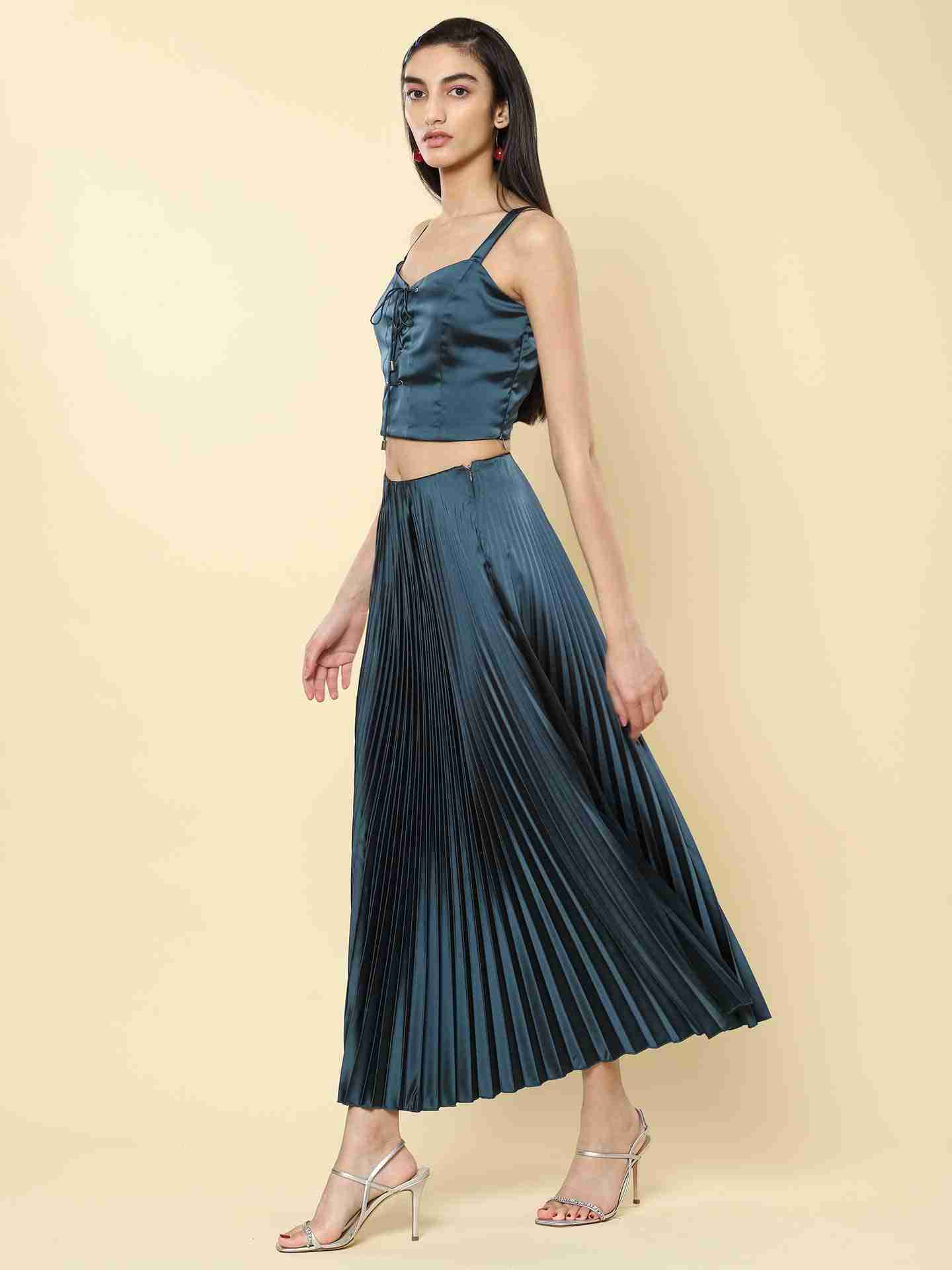 Teal Valencia Satin Skirt