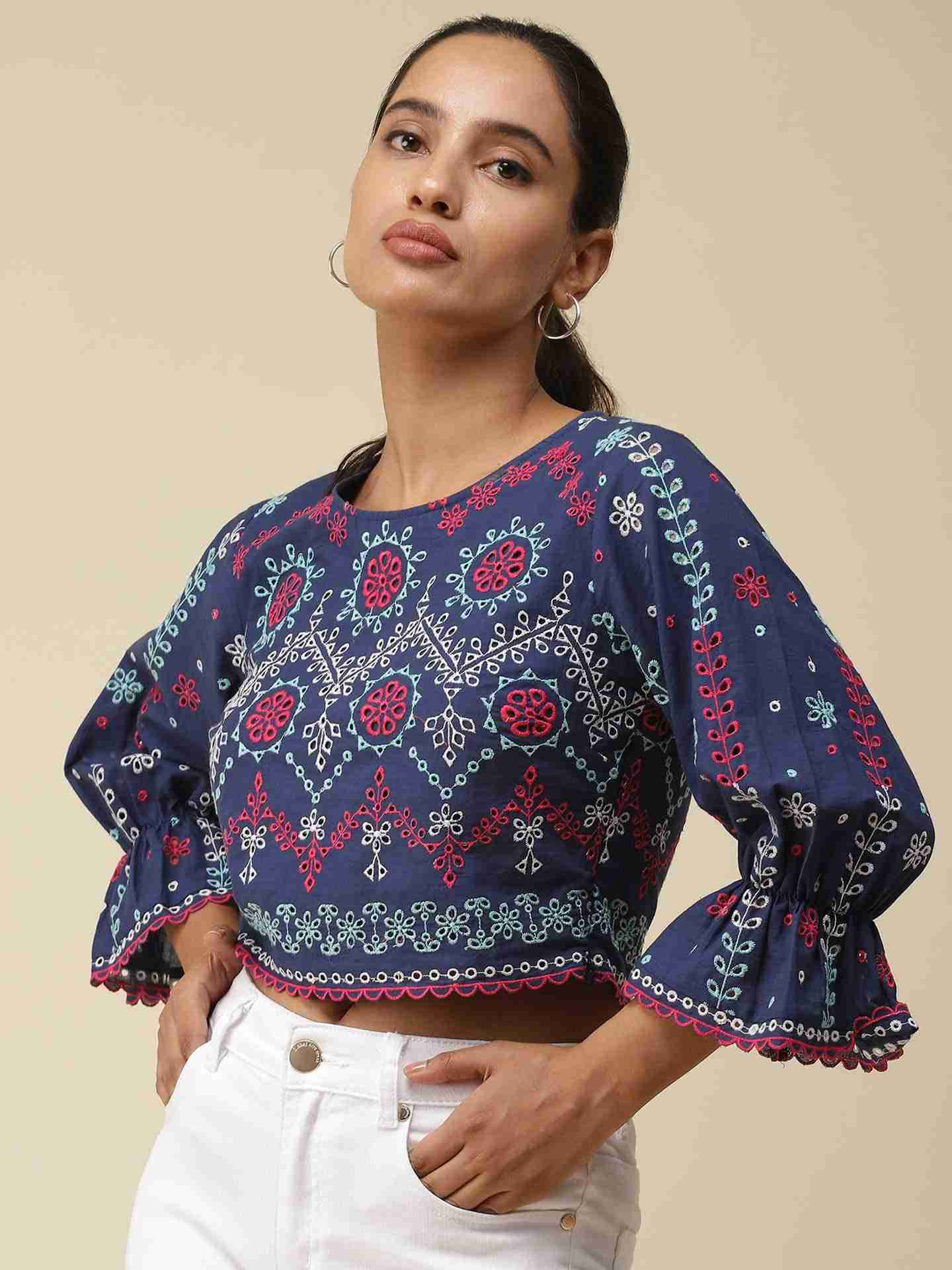 Navy Colette Crop Top
