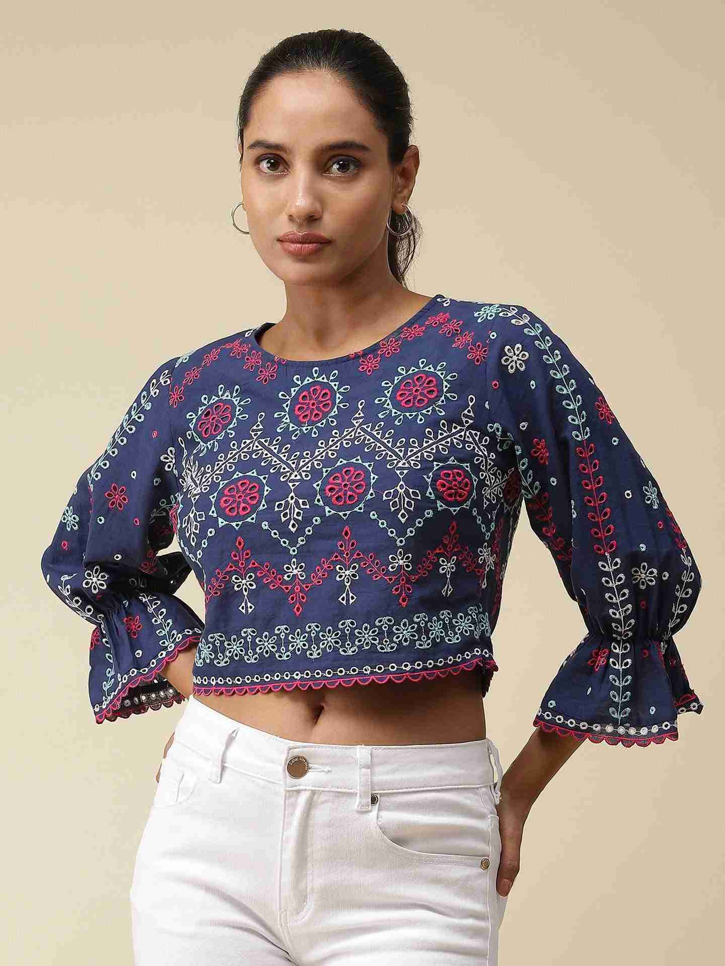 Navy Colette Crop Top