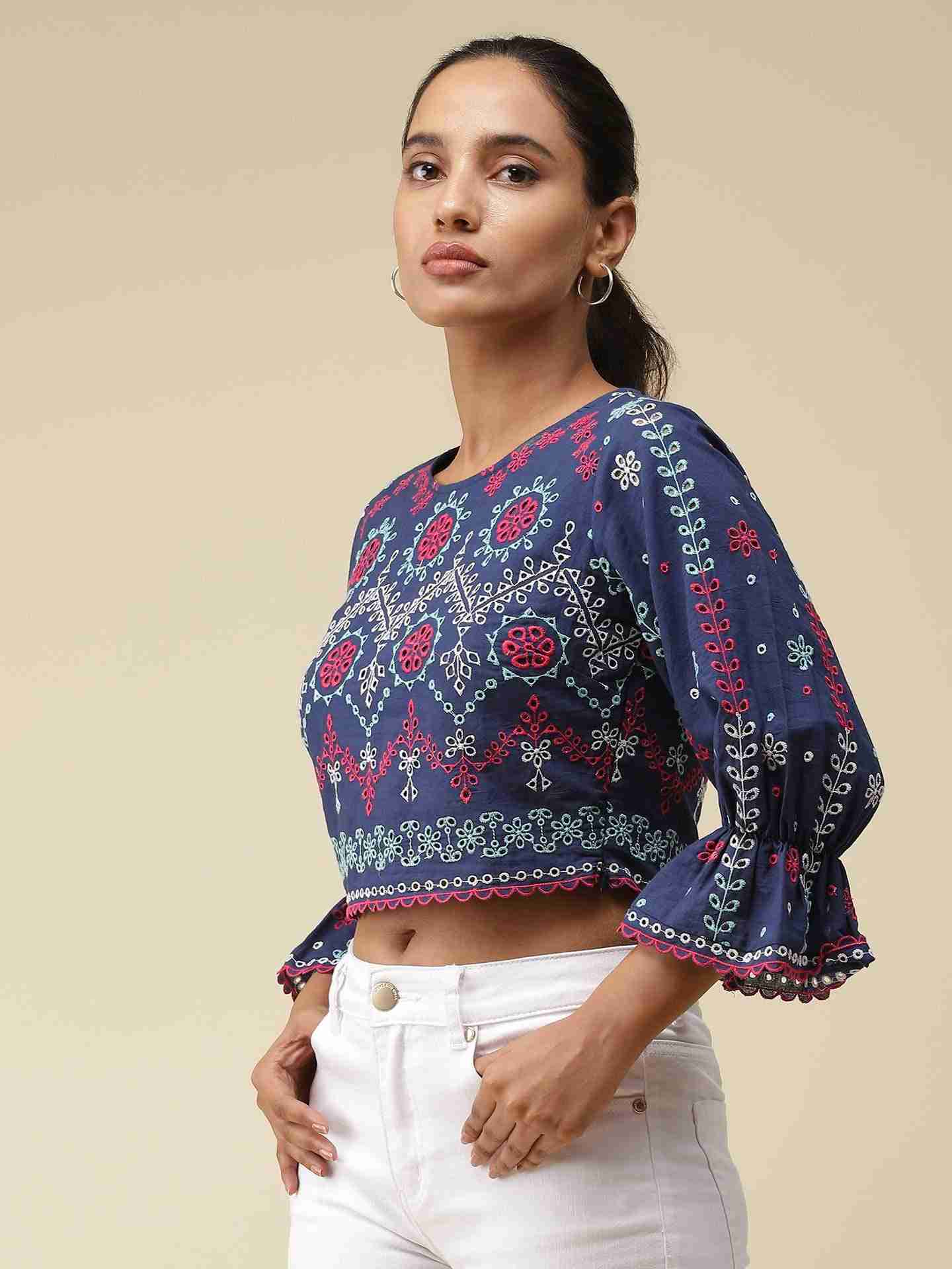 Navy Colette Crop Top