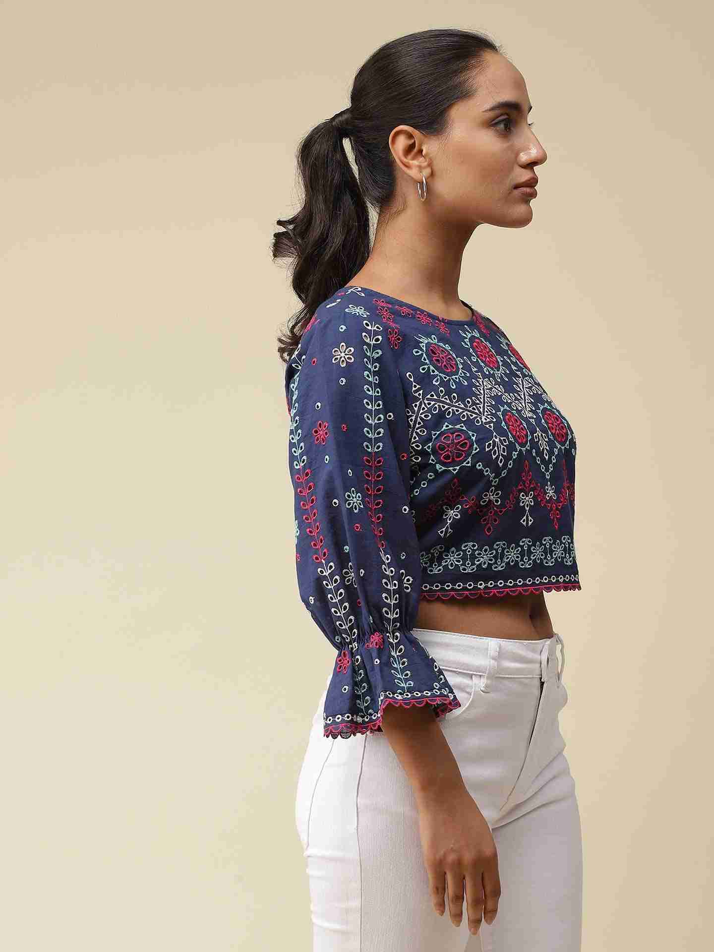 Navy Colette Crop Top