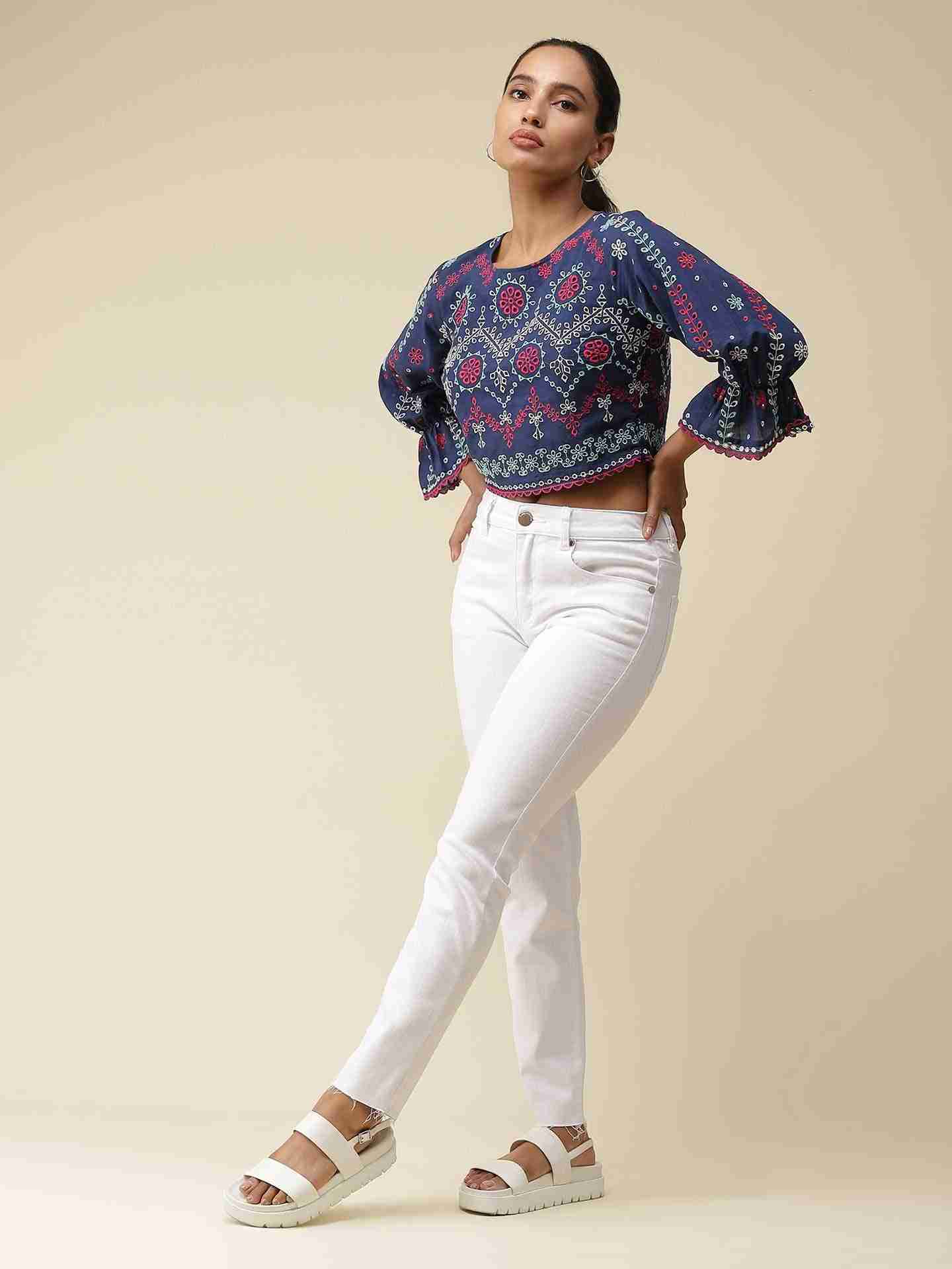 Navy Colette Crop Top