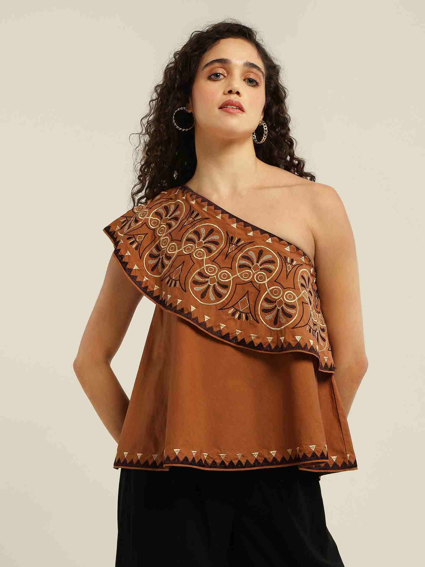 Brown Leni One Shoulder Top