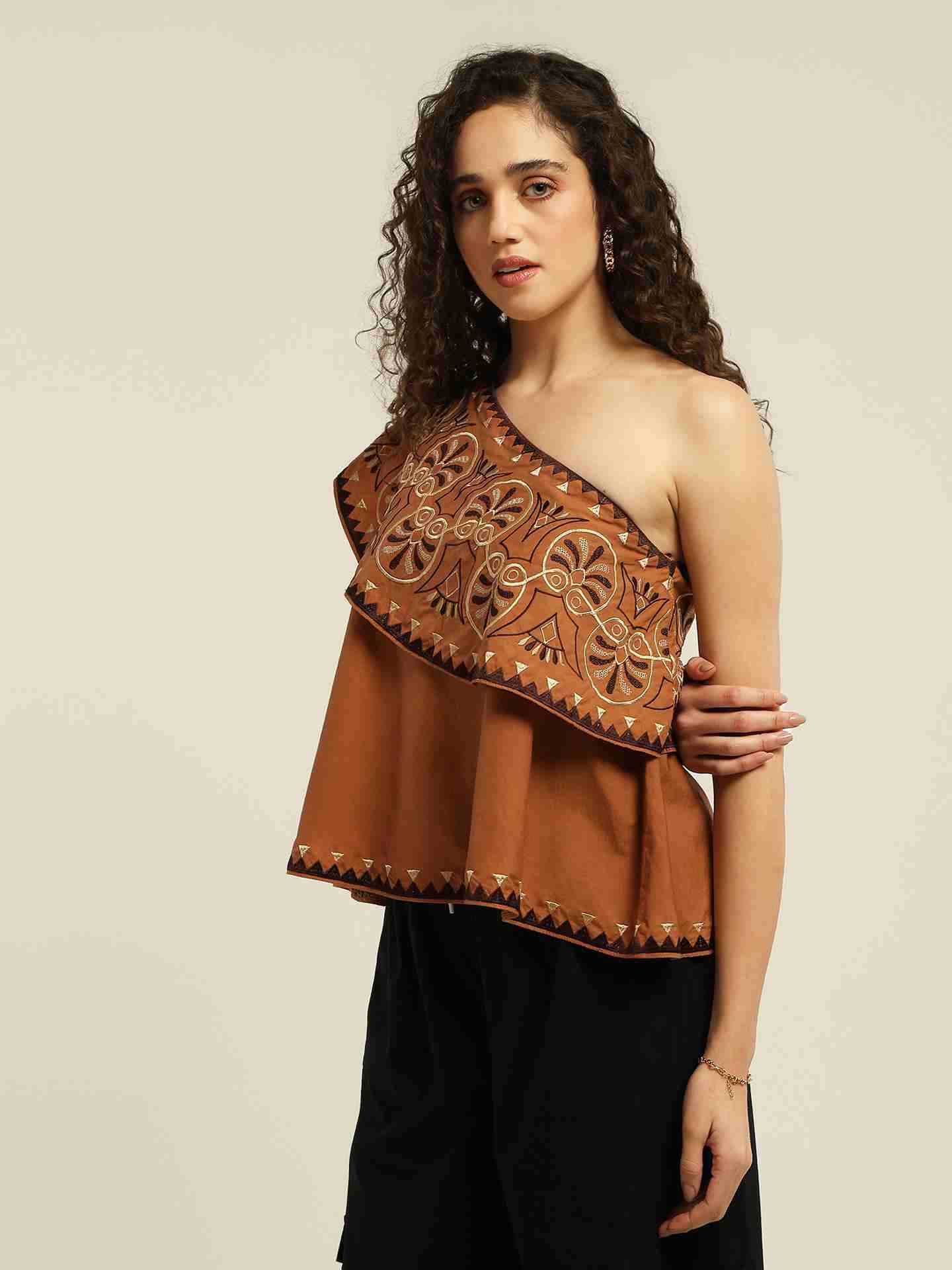 Brown Leni One Shoulder Top