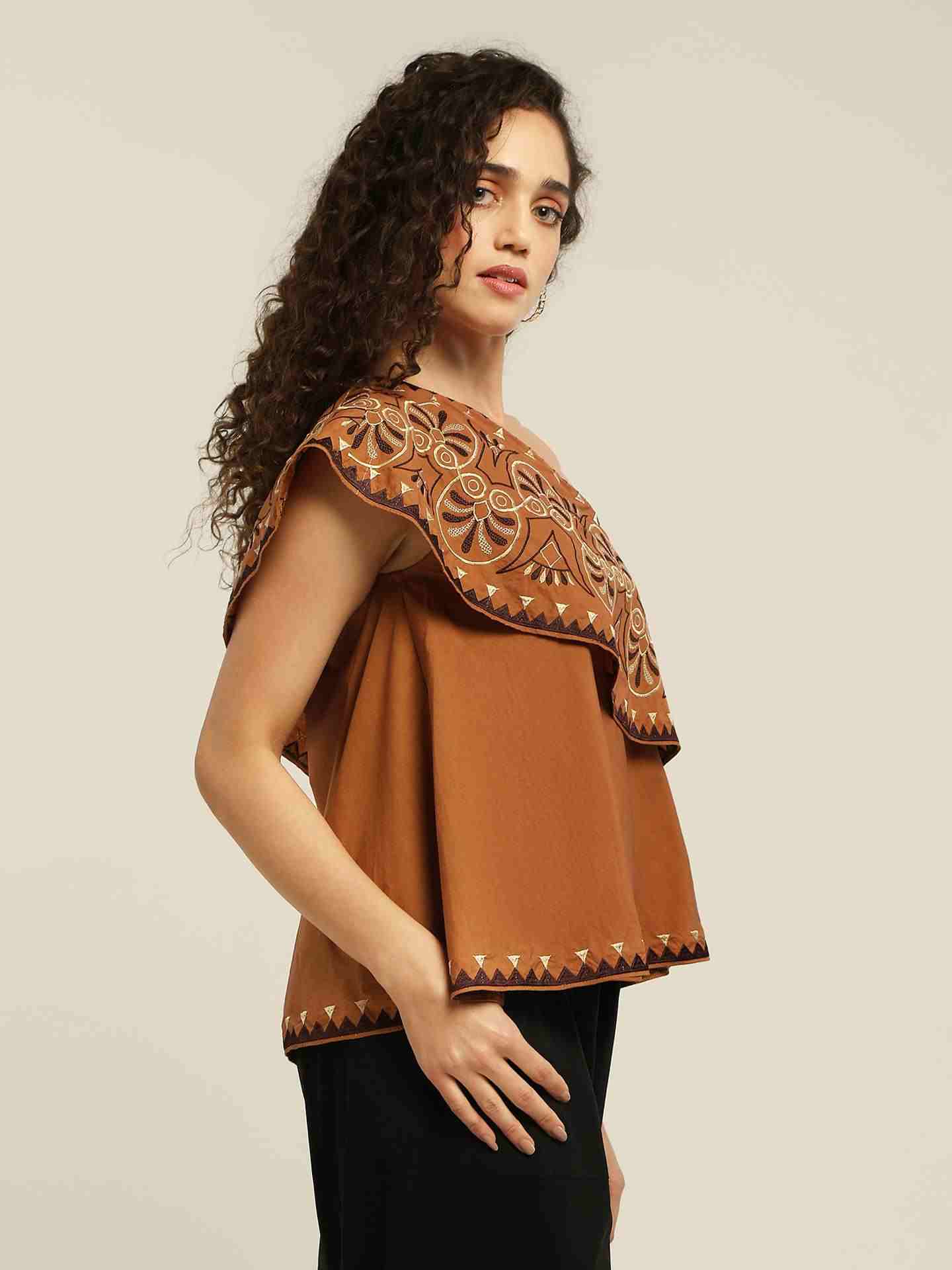 Brown Leni One Shoulder Top