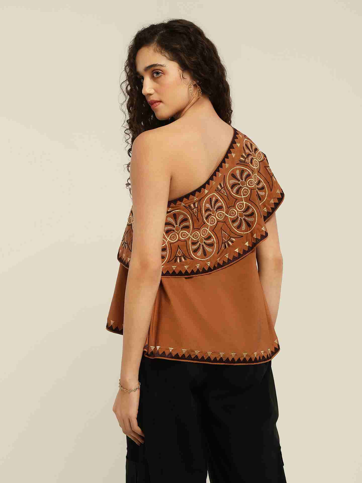 Brown Leni One Shoulder Top