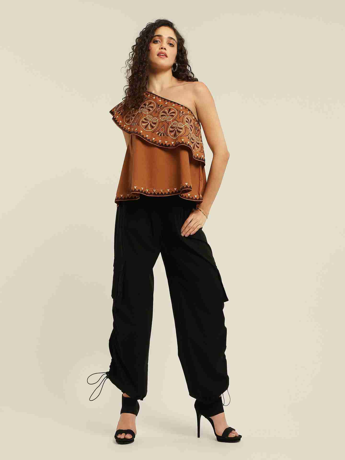 Brown Leni One Shoulder Top