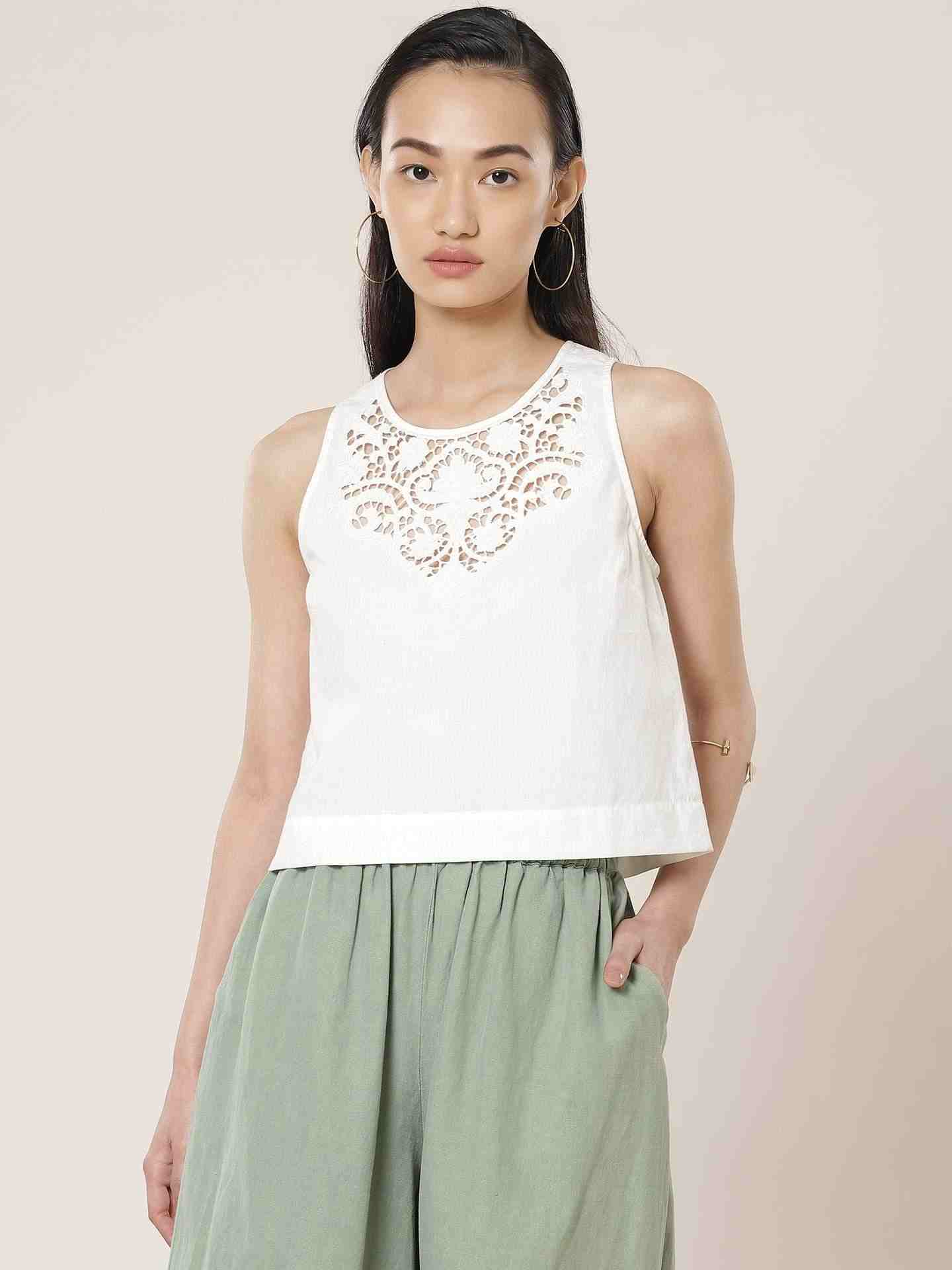 Off White Fashion Flair Crop Top