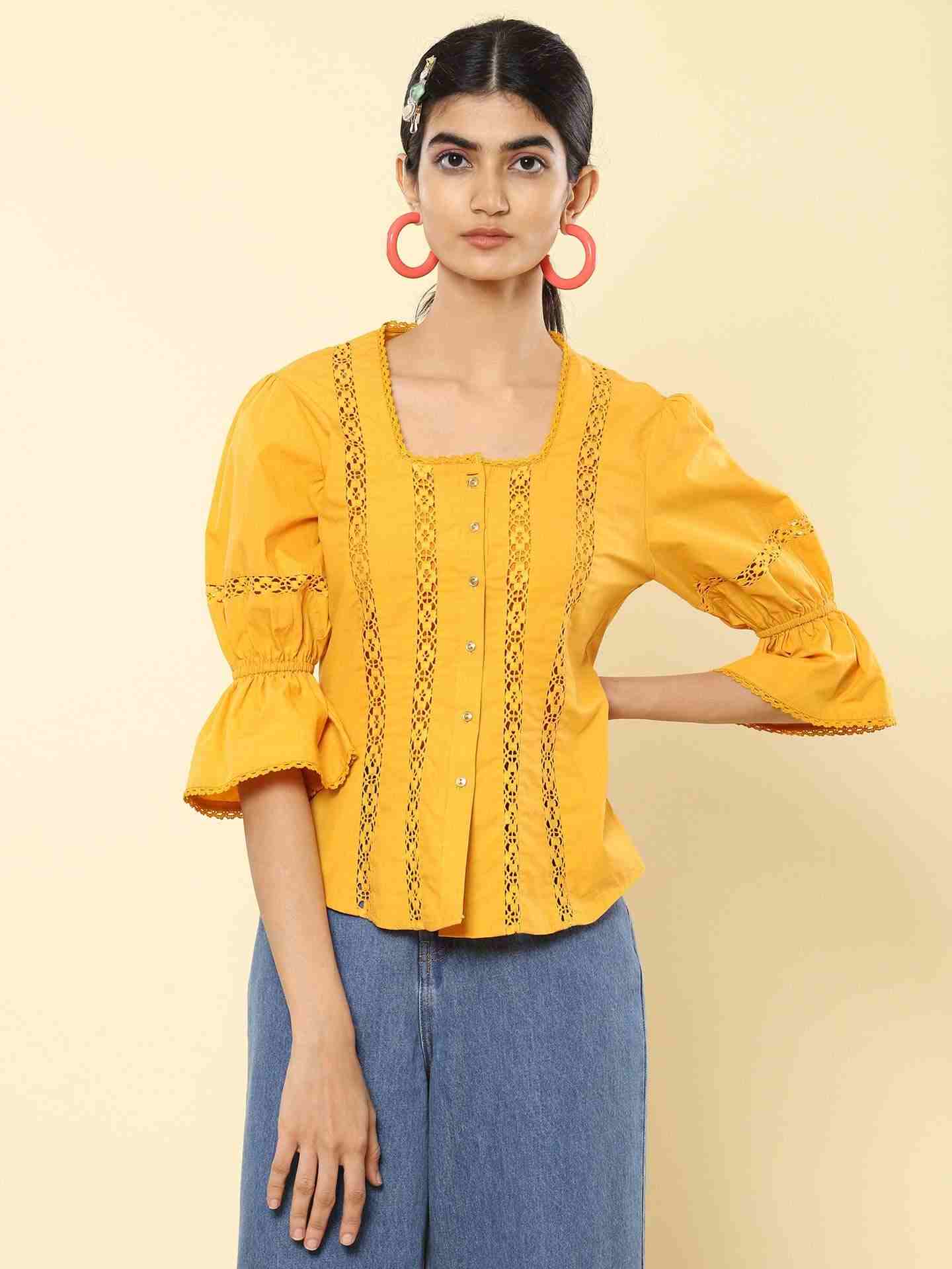 Mustard Stella Embroidery Top