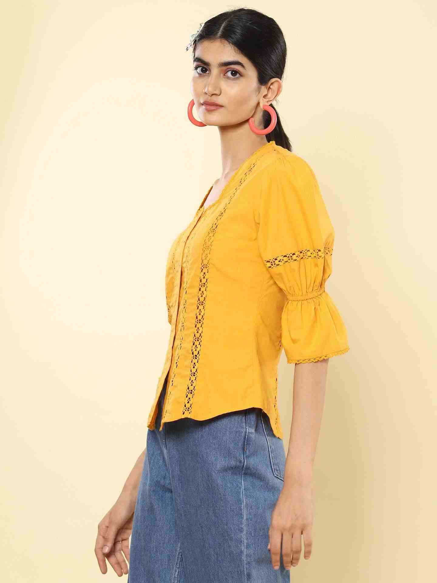 Mustard Stella Embroidery Top