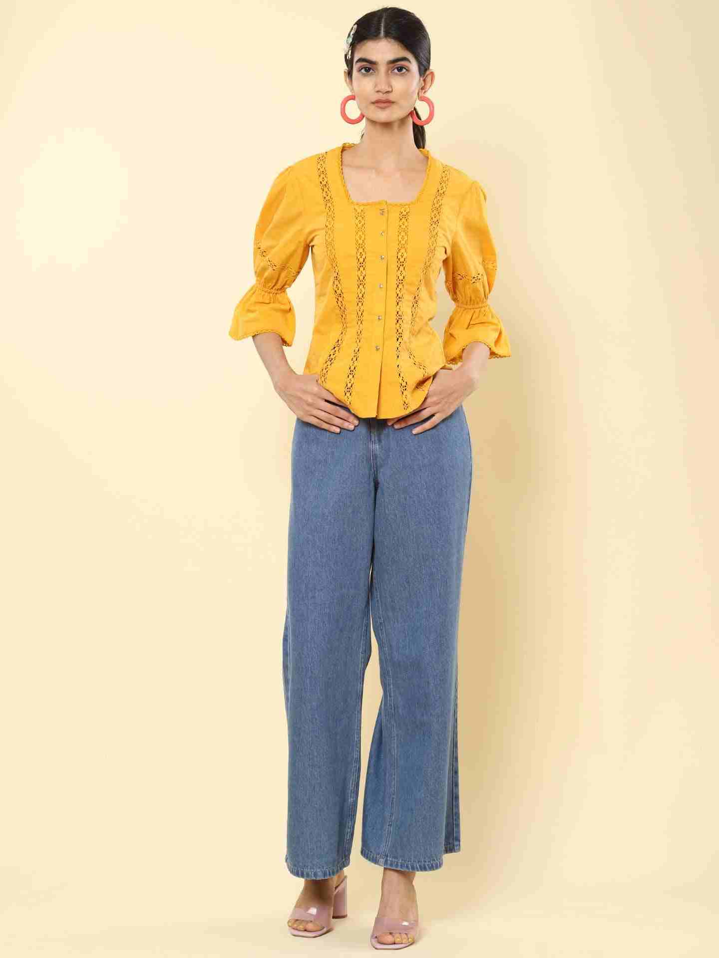 Mustard Stella Embroidery Top