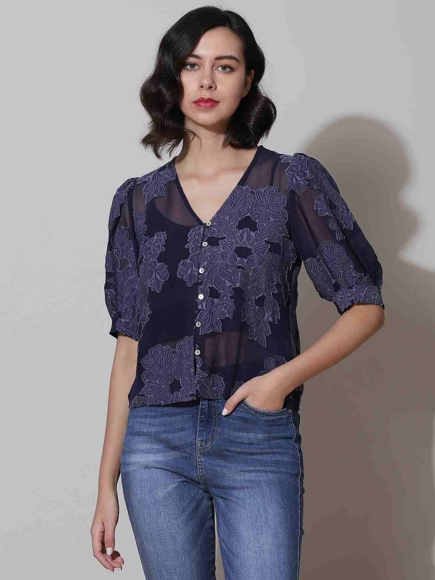 Navy Floro Top