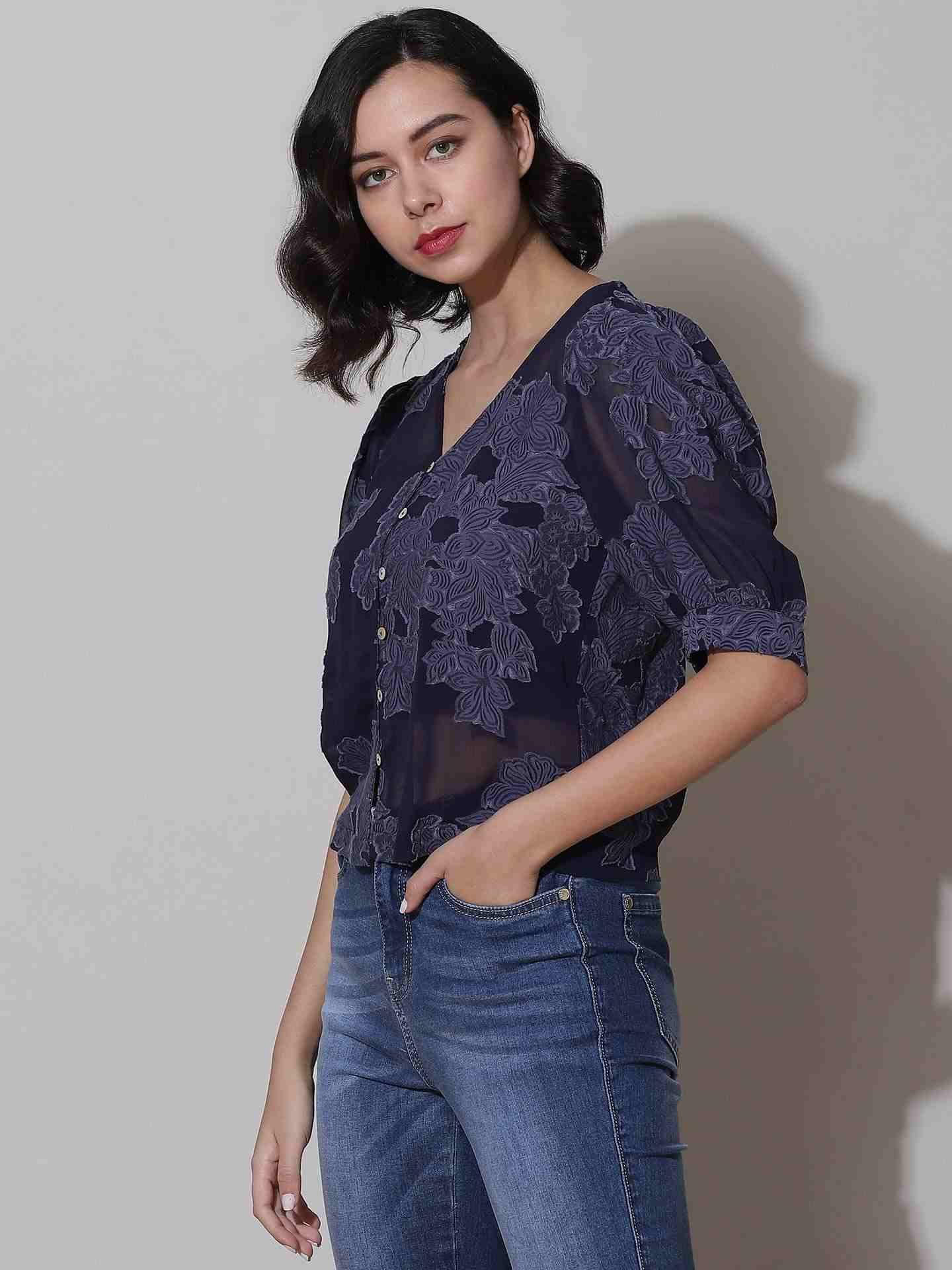 Navy Floro Top