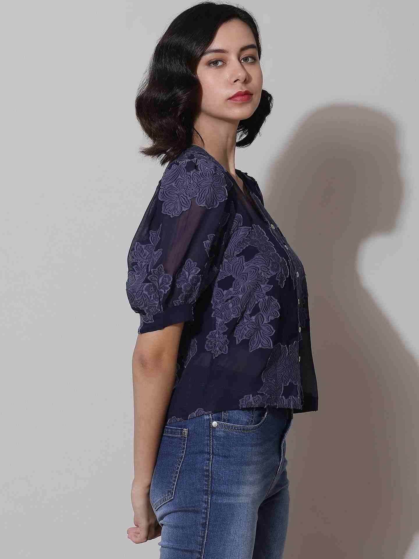 Navy Floro Top