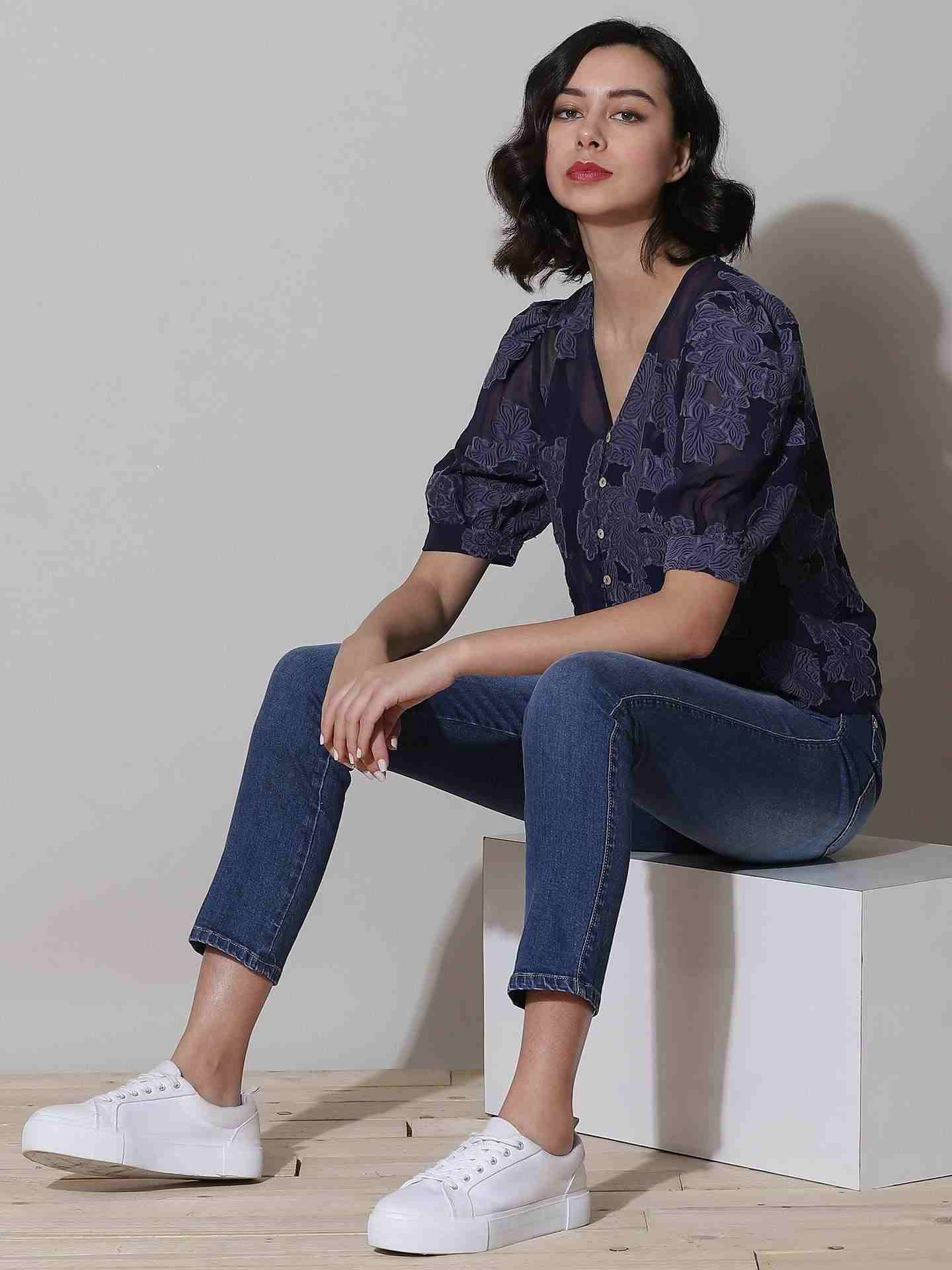 Navy Floro Top
