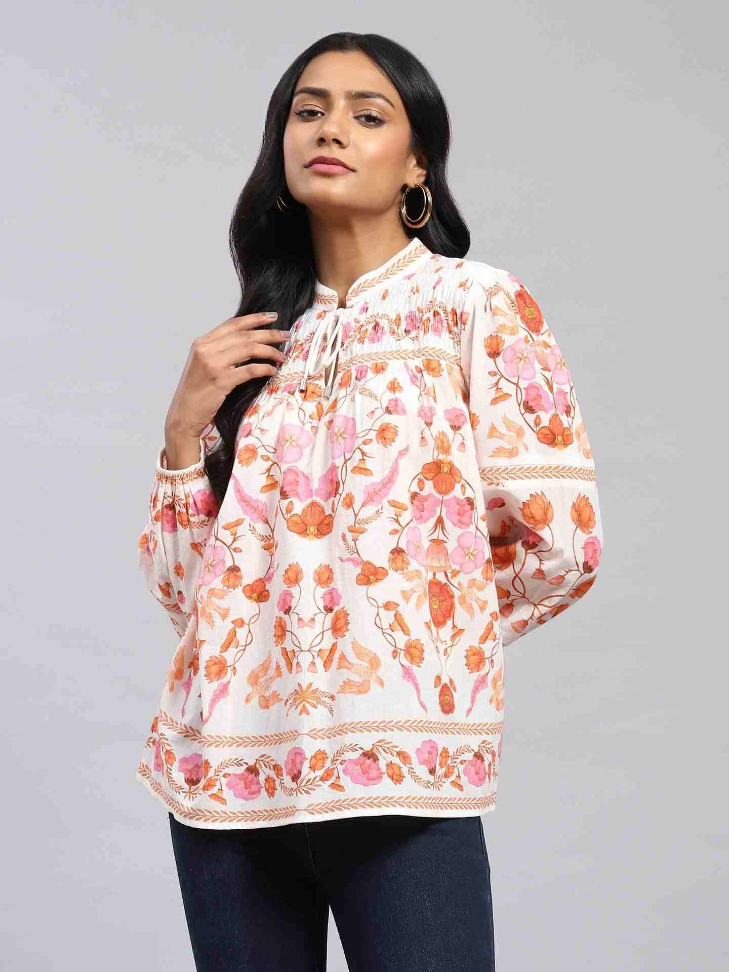 Ivory Palace Flowers Peasant Top