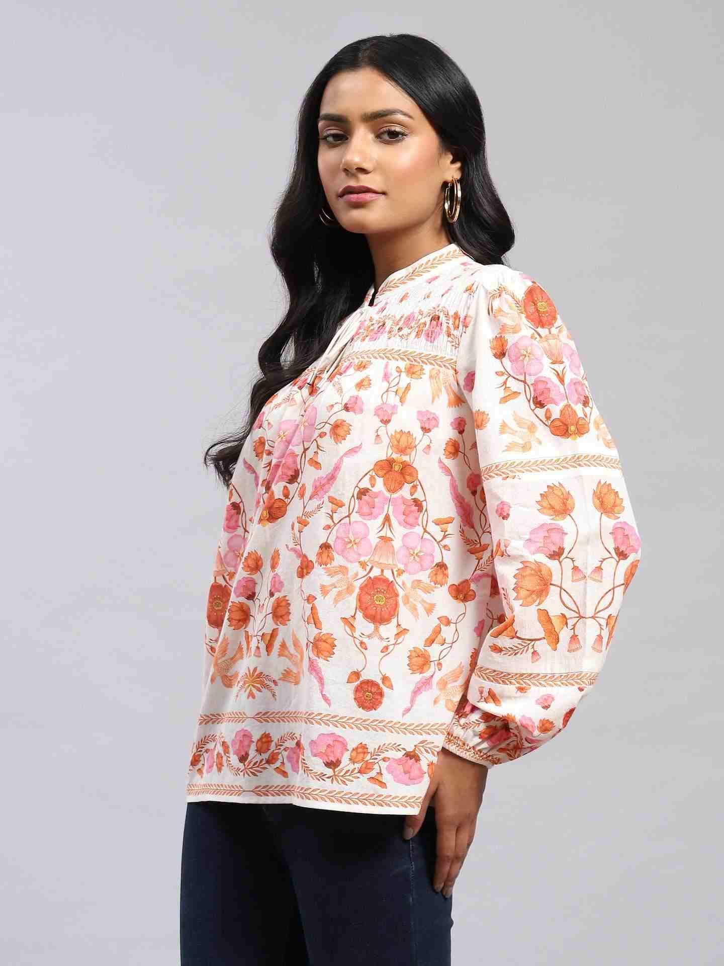 Ivory Palace Flowers Peasant Top