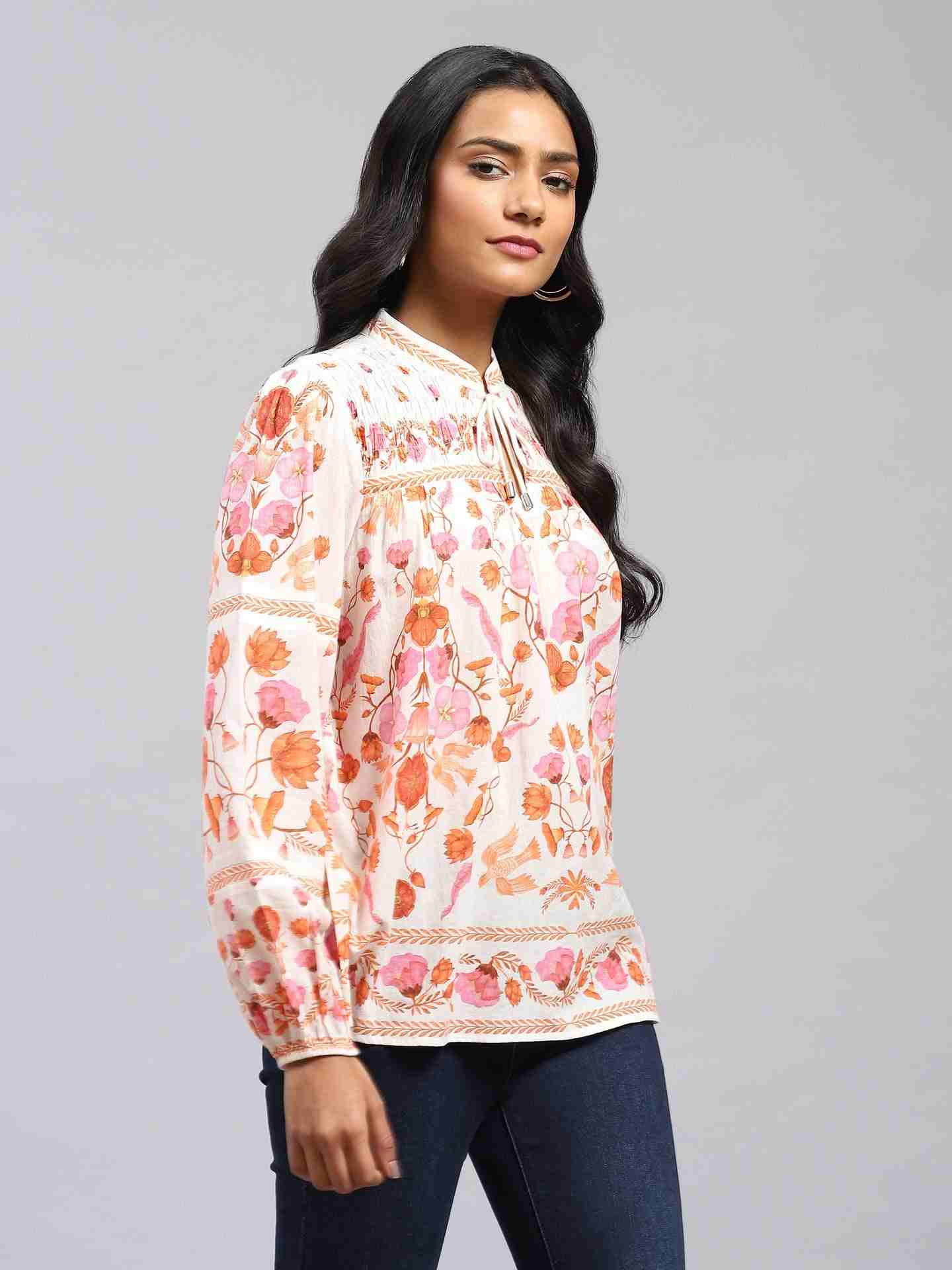 Ivory Palace Flowers Peasant Top