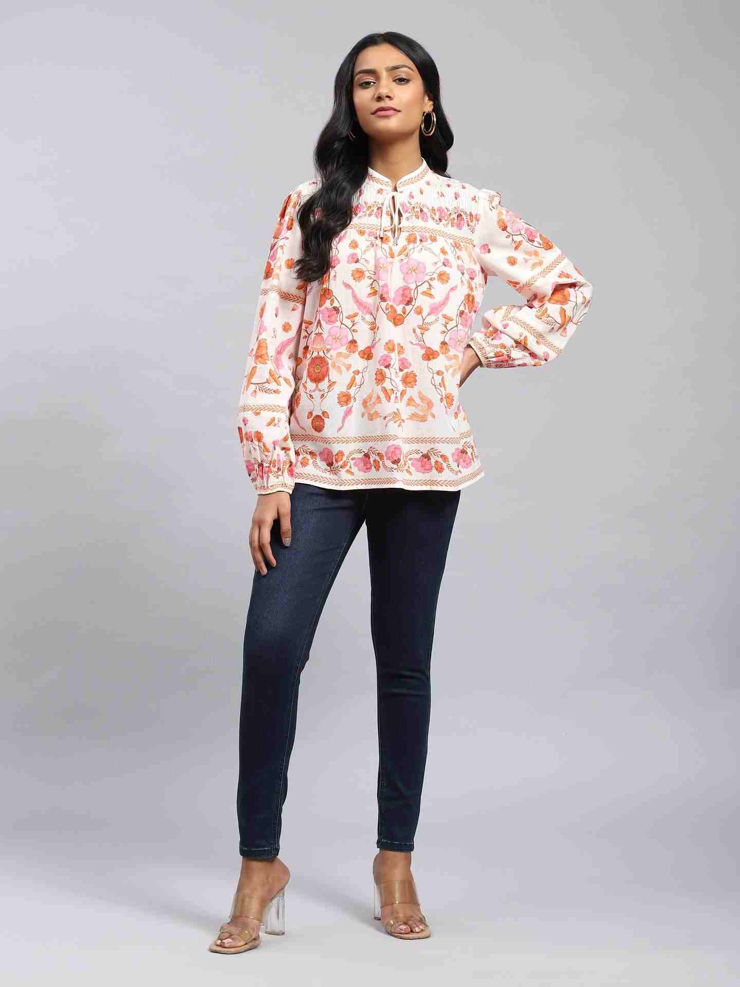 Ivory Palace Flowers Peasant Top
