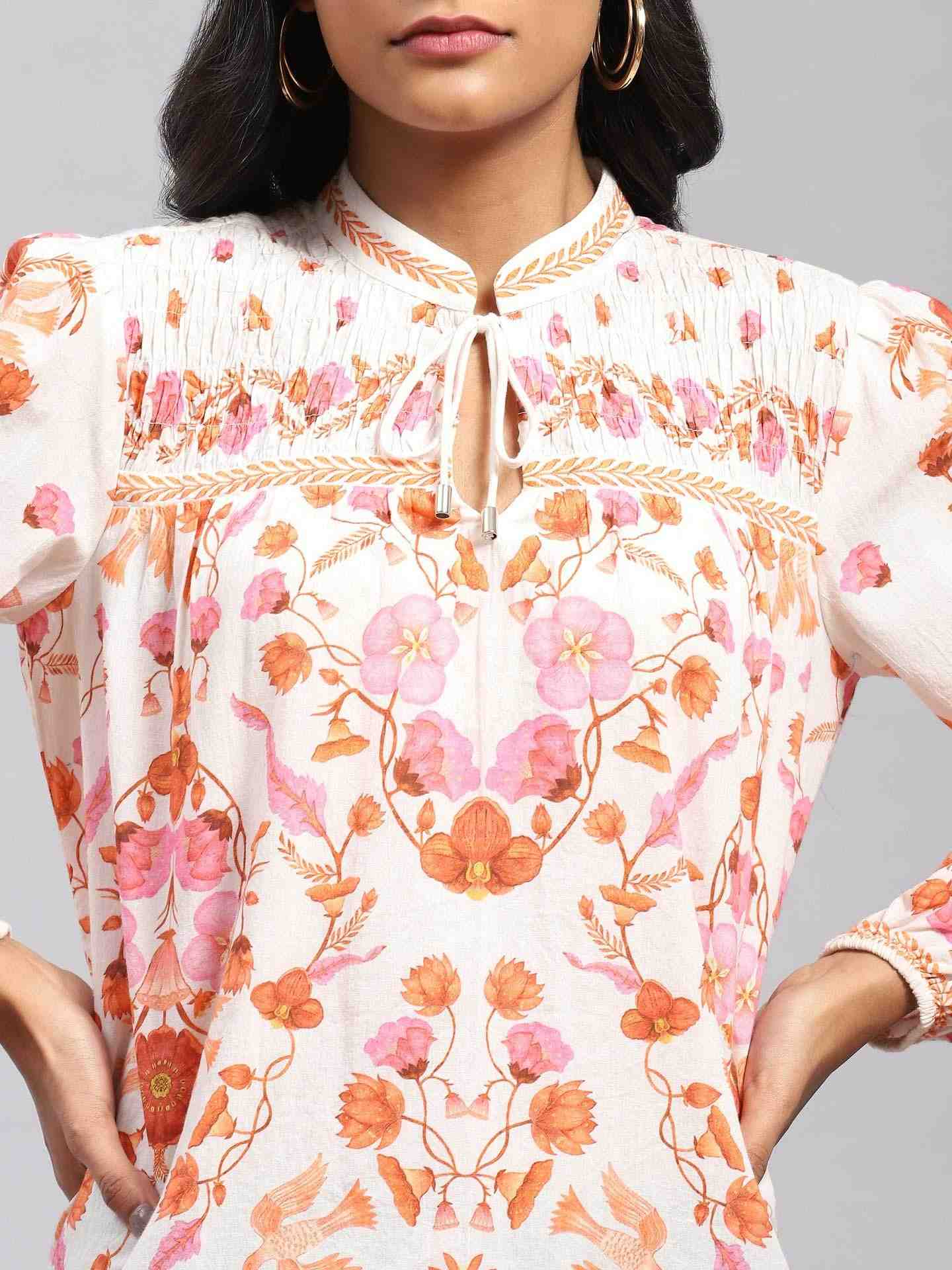 Ivory Palace Flowers Peasant Top