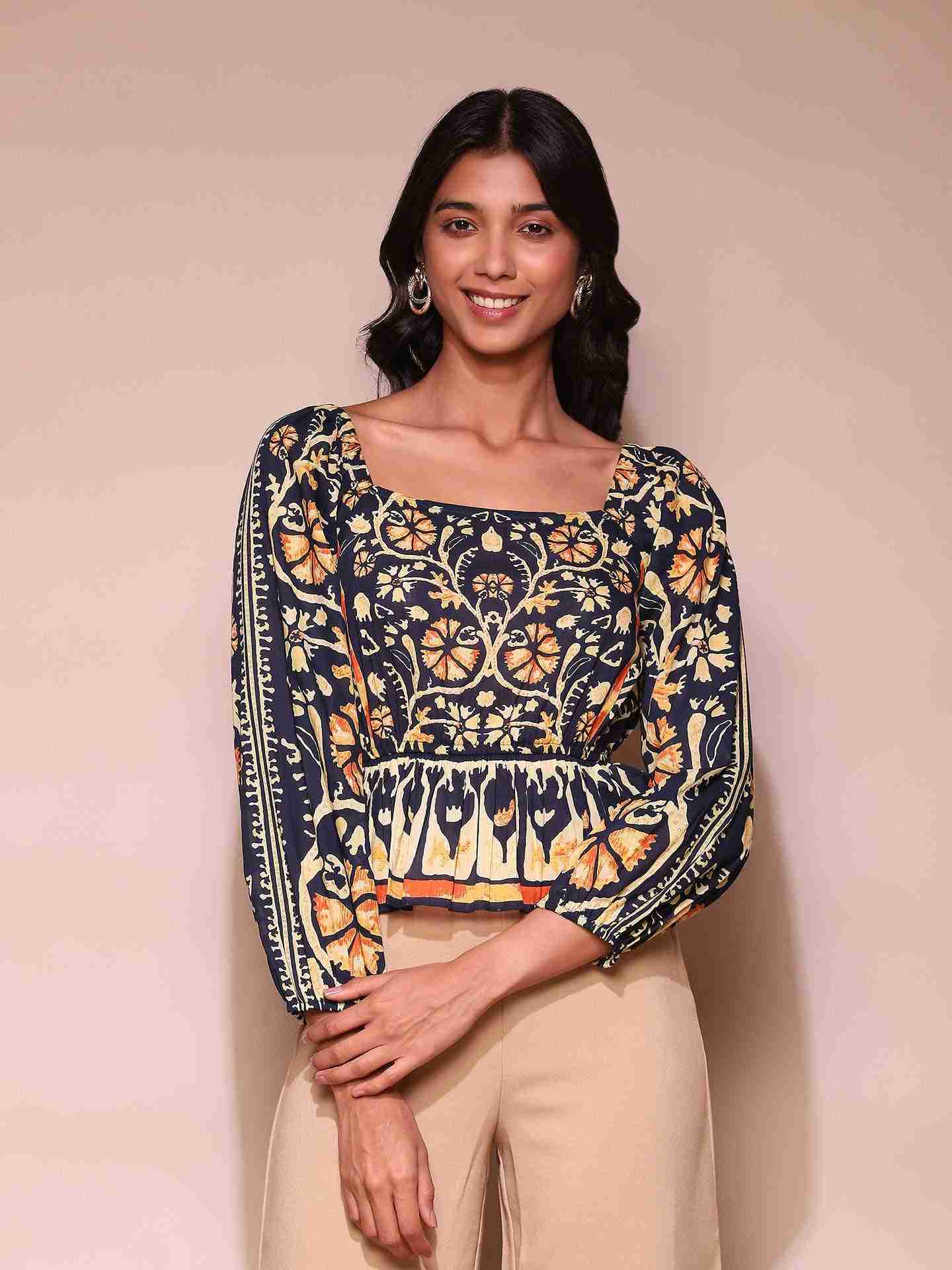 Navy Sezanne Crop Top