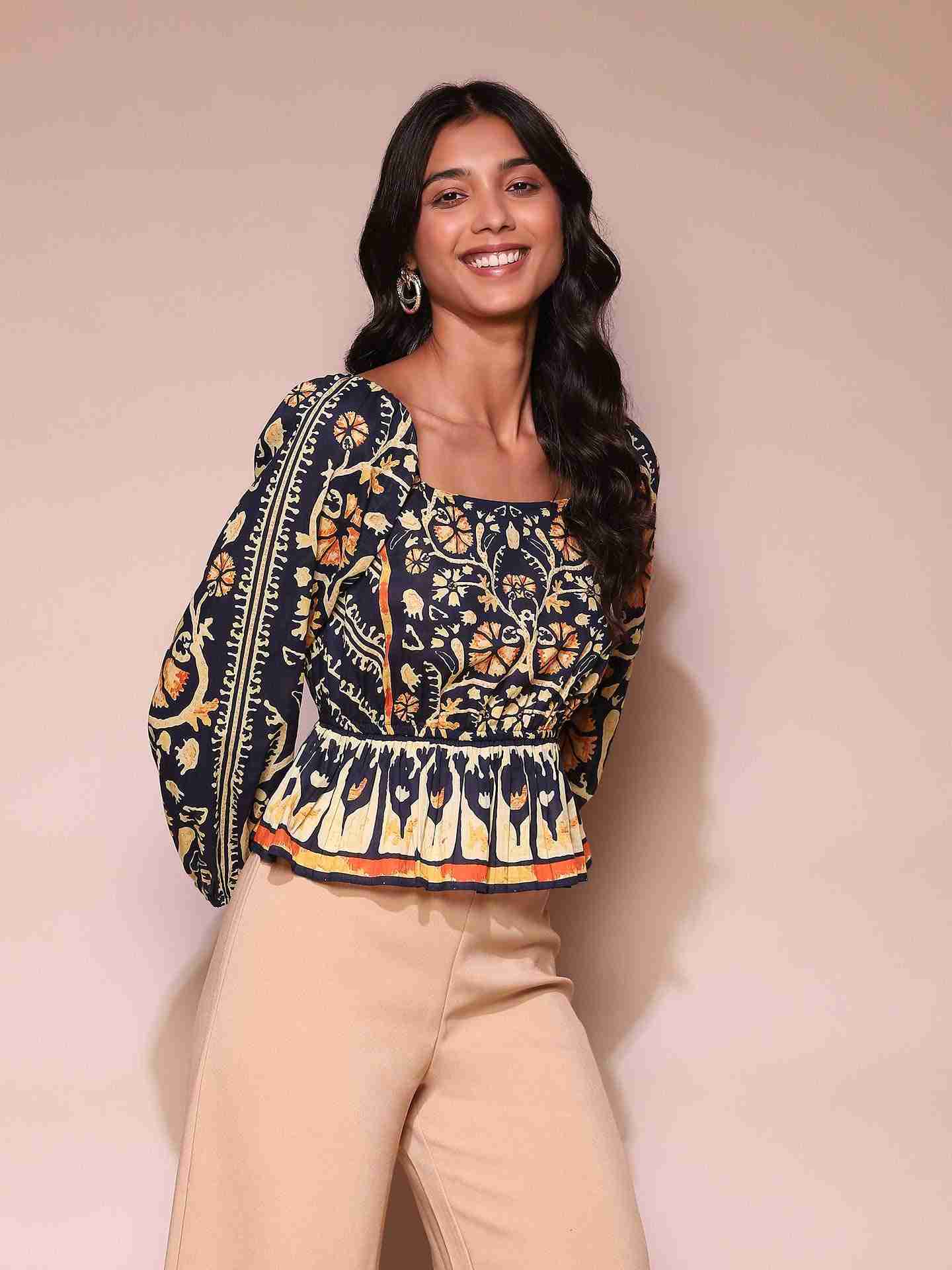 Navy Sezanne Crop Top