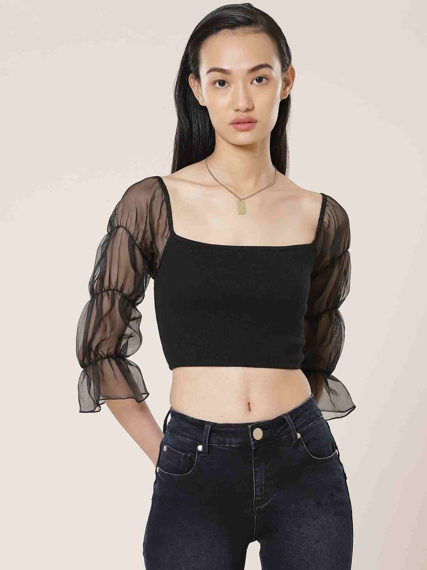 Black Fashion Flair Crop Top