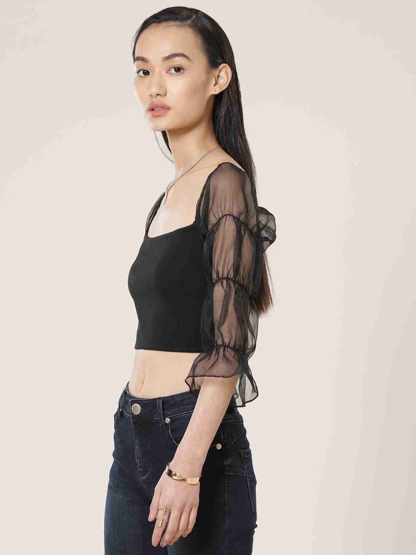 Black Fashion Flair Crop Top