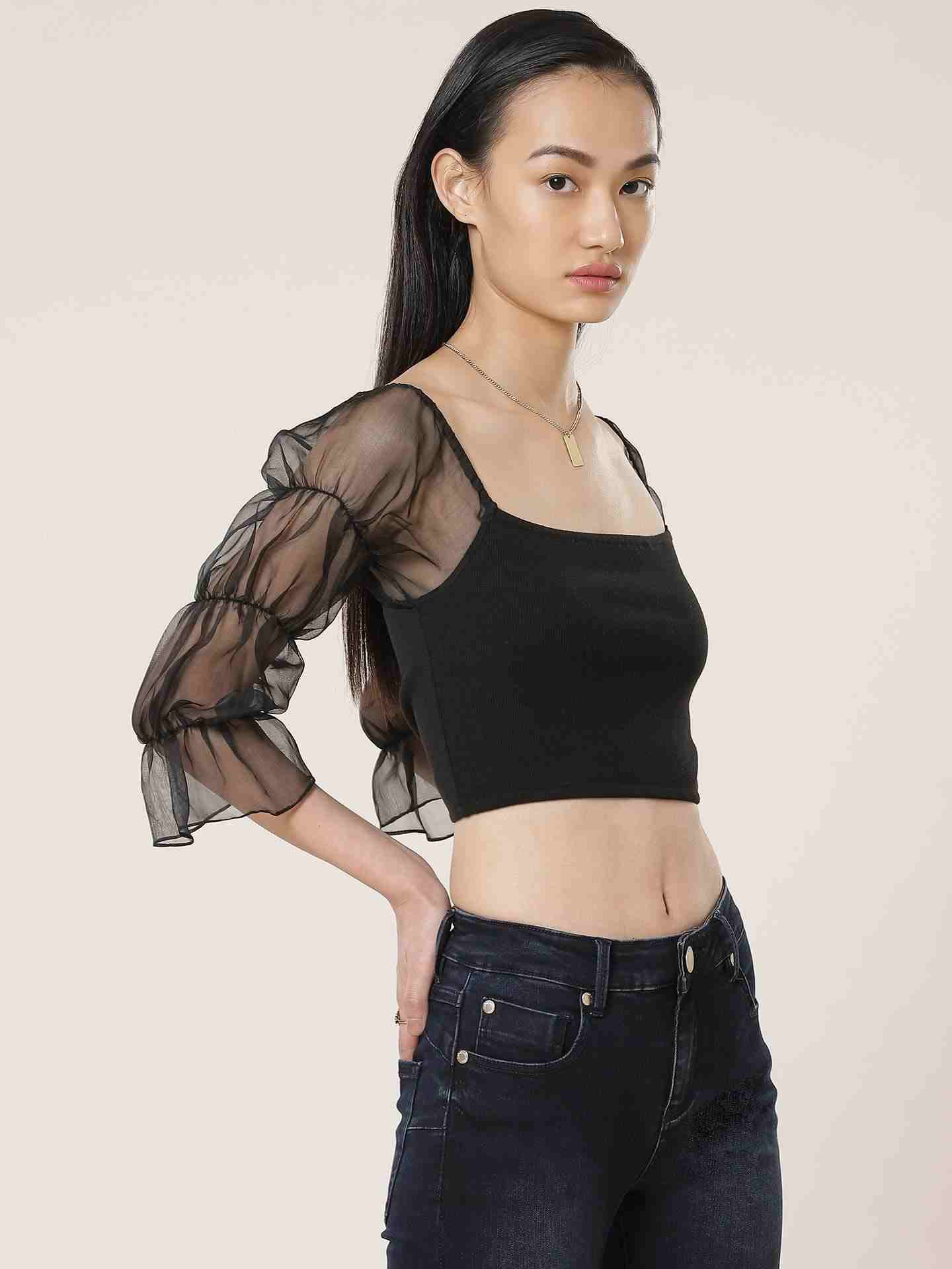 Black Fashion Flair Crop Top