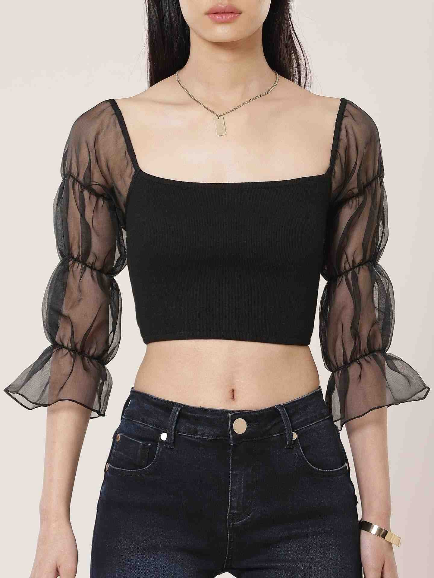 Black Fashion Flair Crop Top