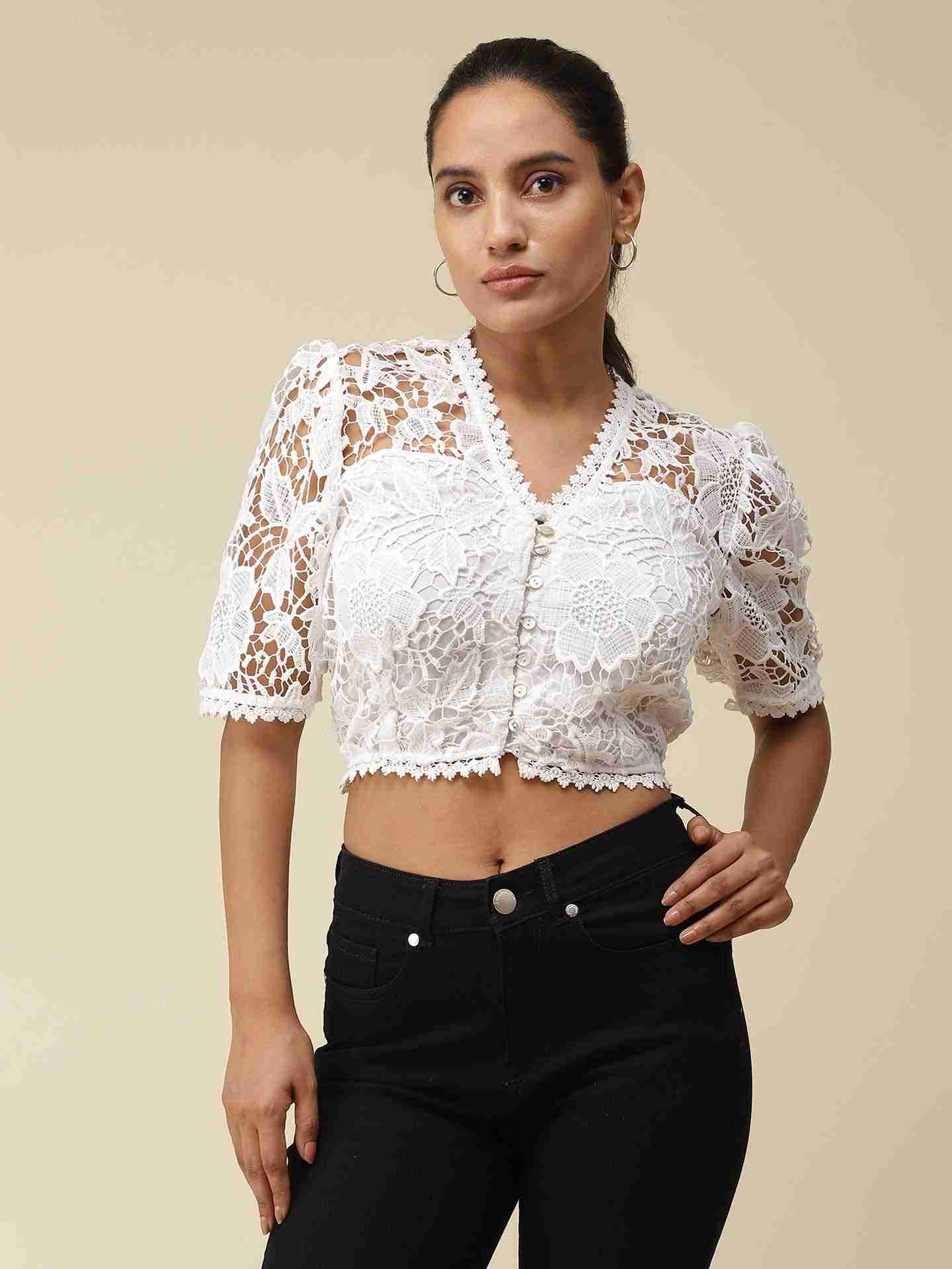 White Celine Crop Top