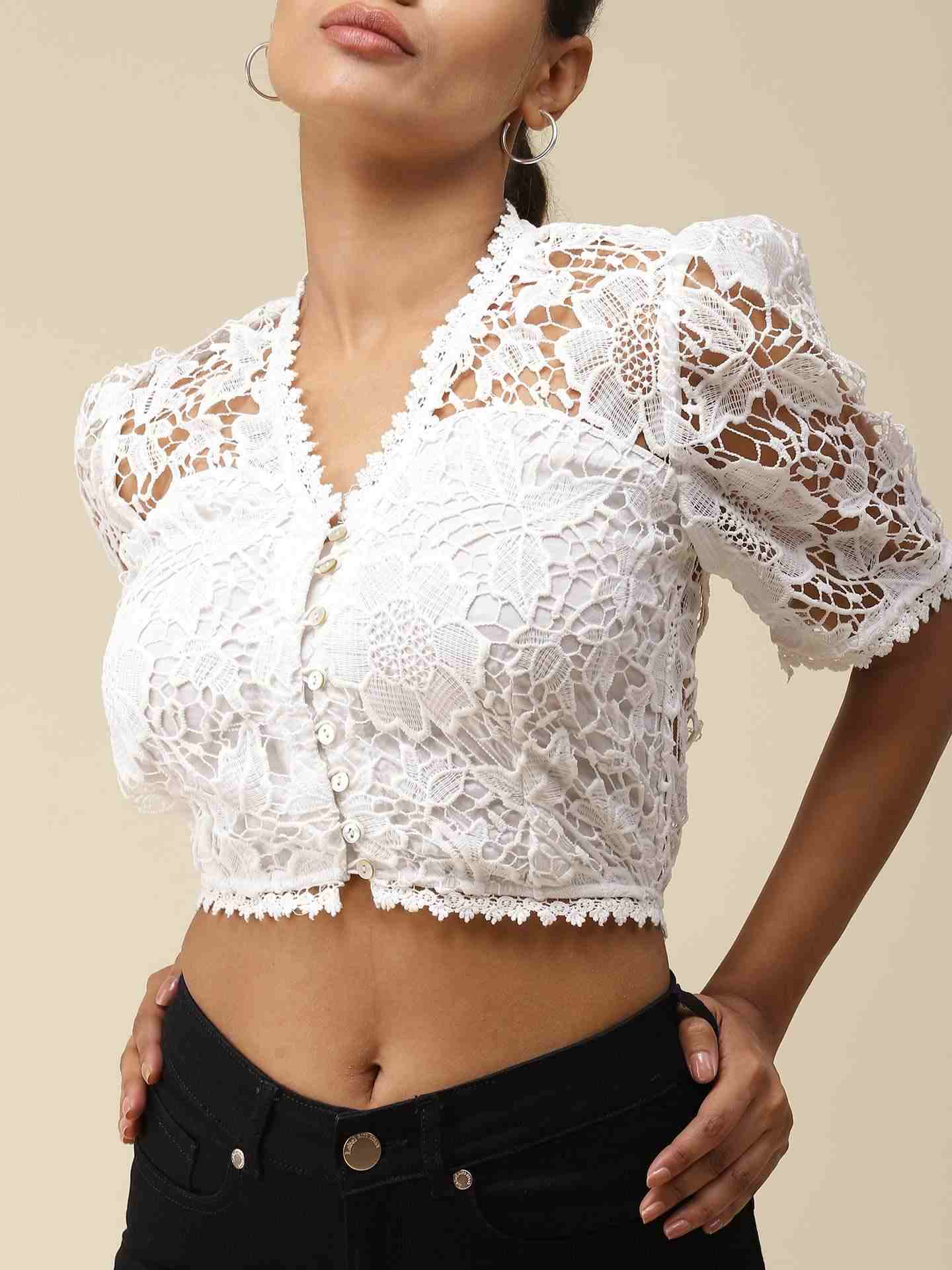 White Celine Crop Top