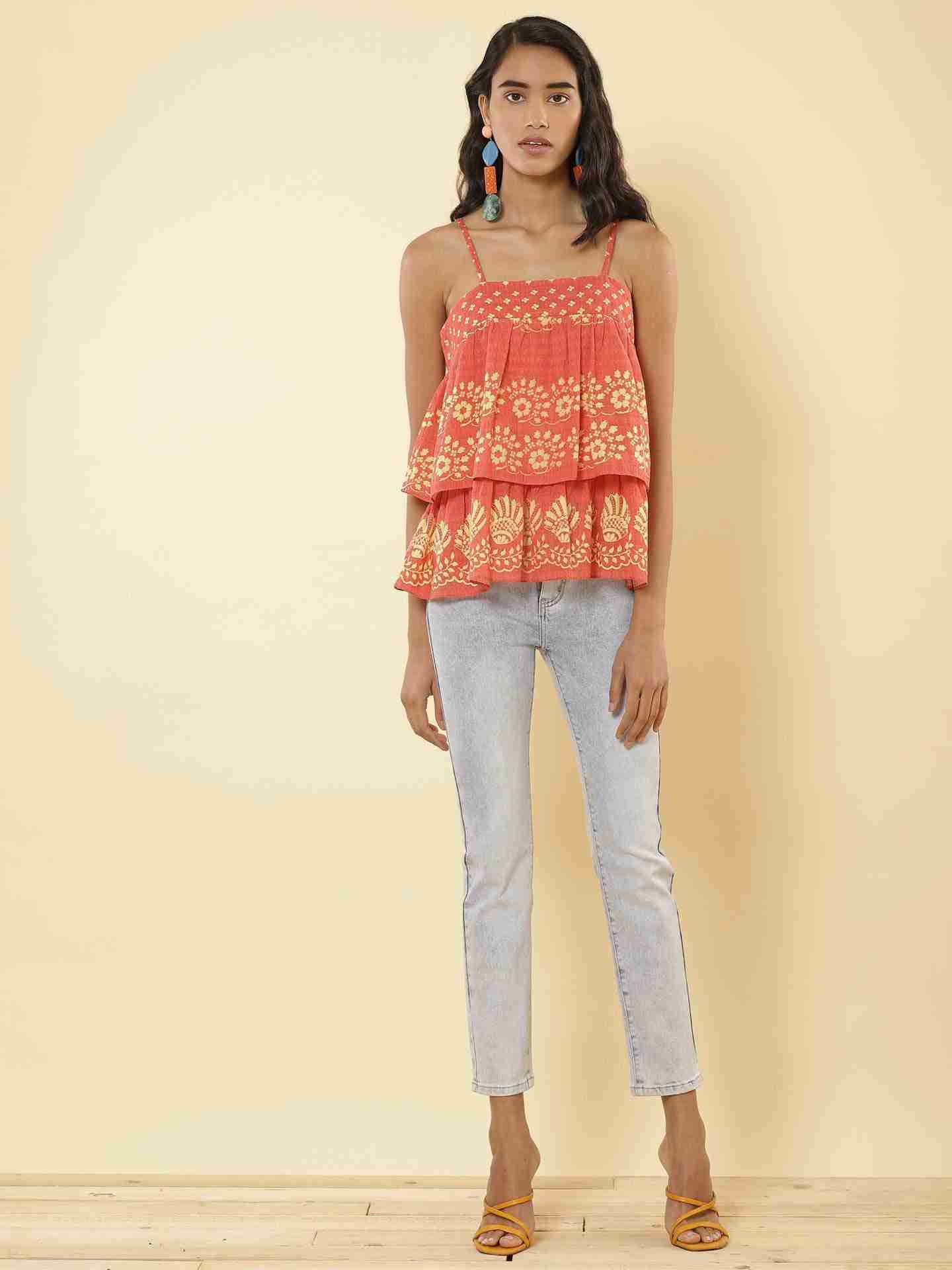 Coral Romantic Vines Top