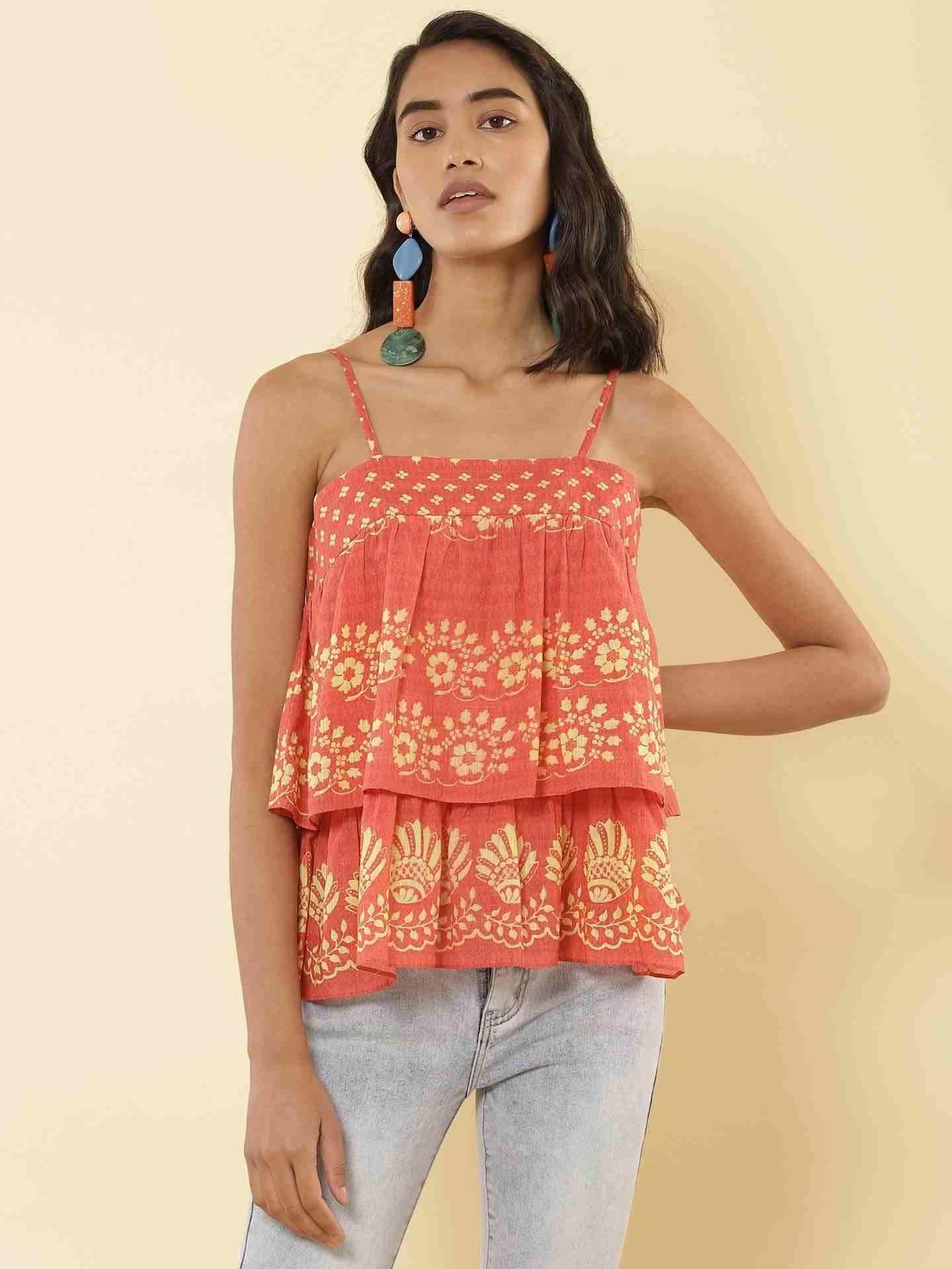 Coral Romantic Vines Top