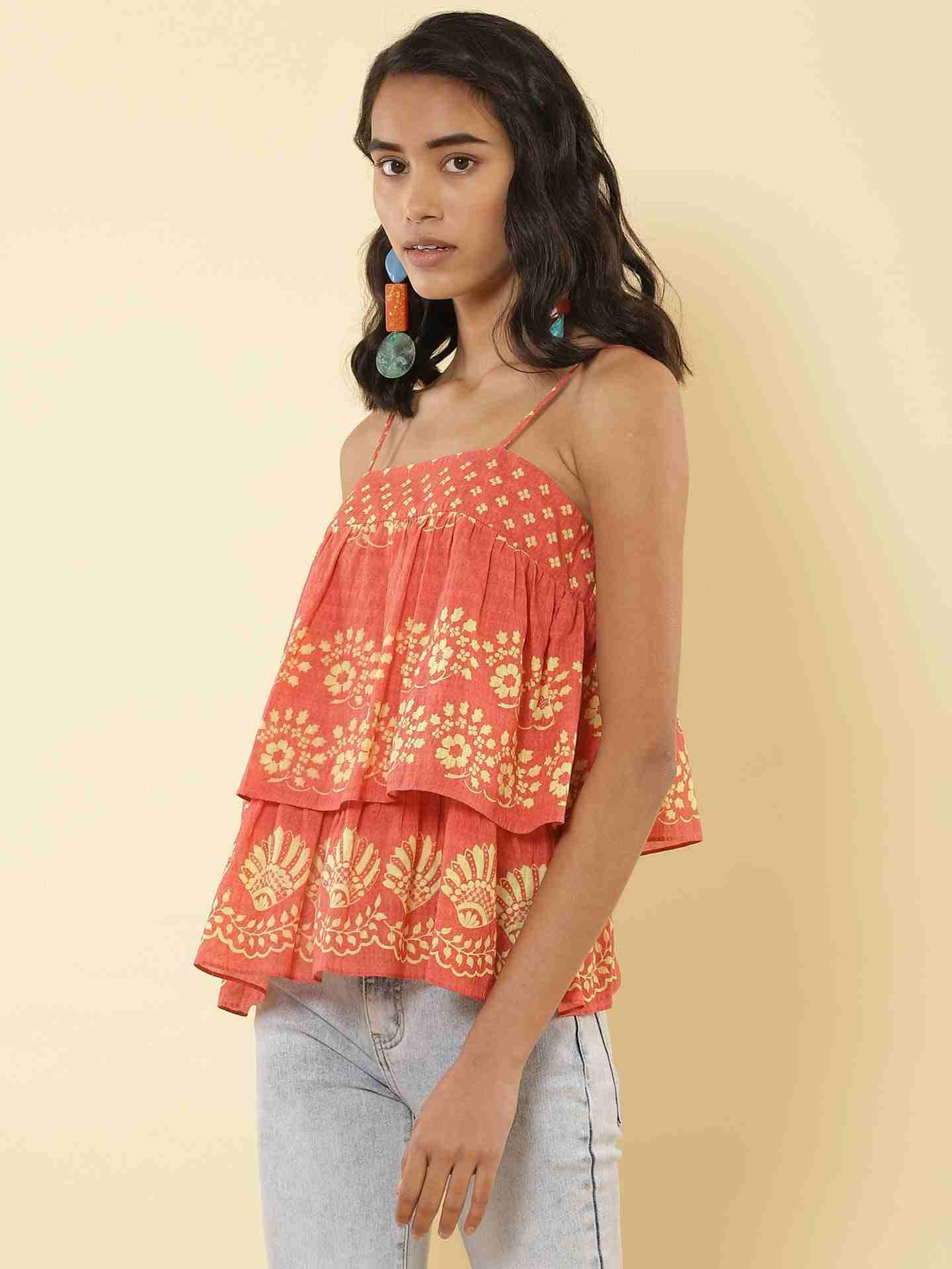 Coral Romantic Vines Top