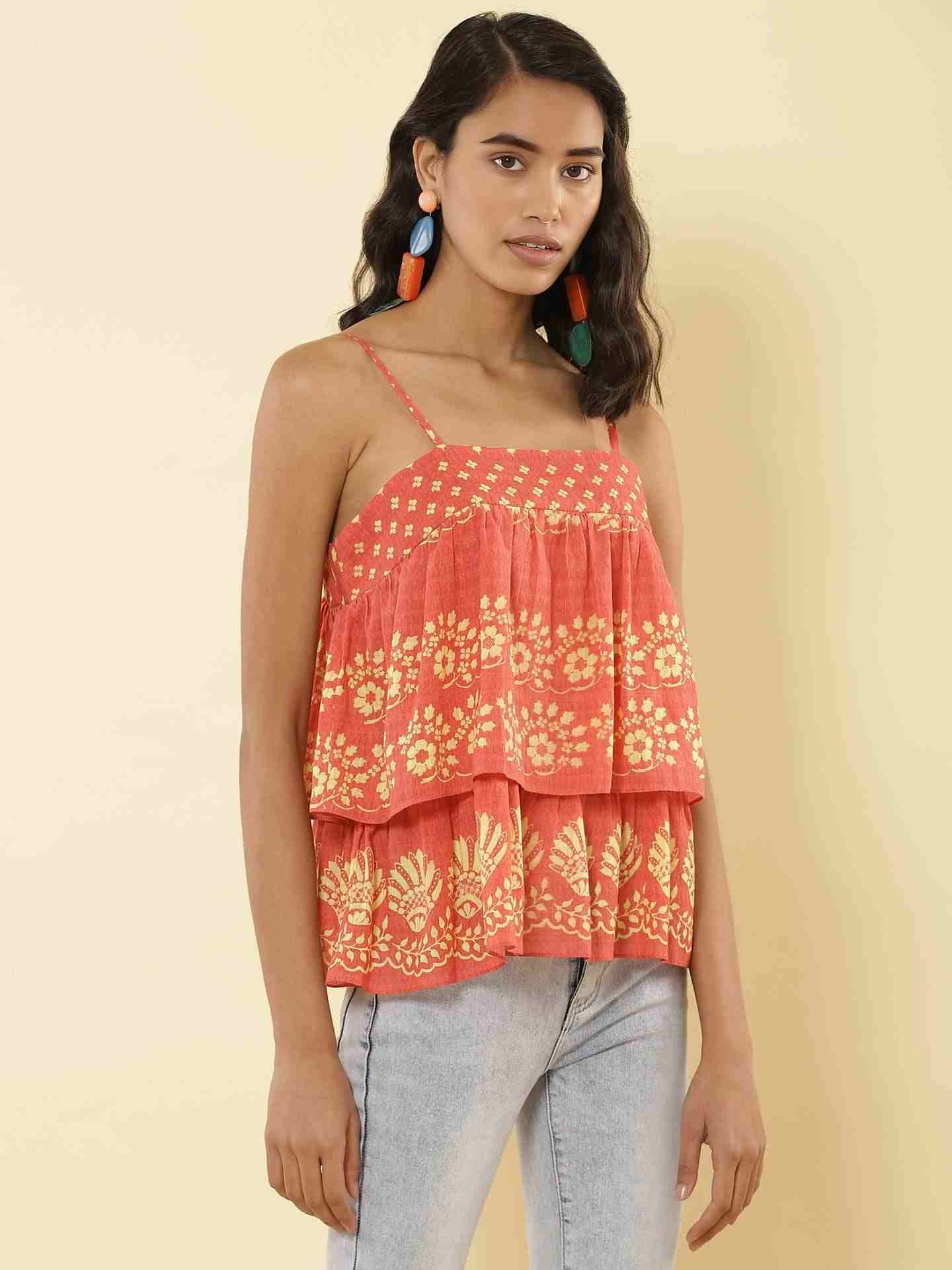 Coral Romantic Vines Top