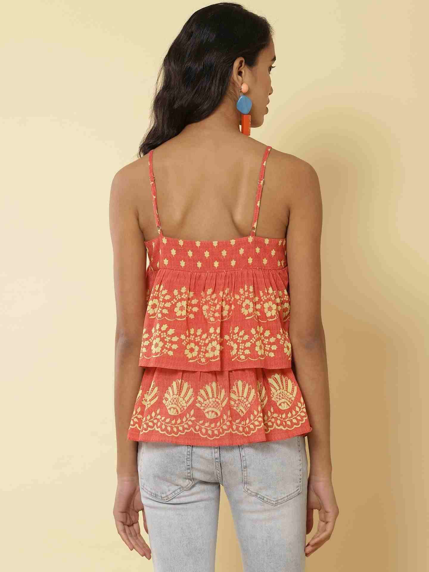 Coral Romantic Vines Top