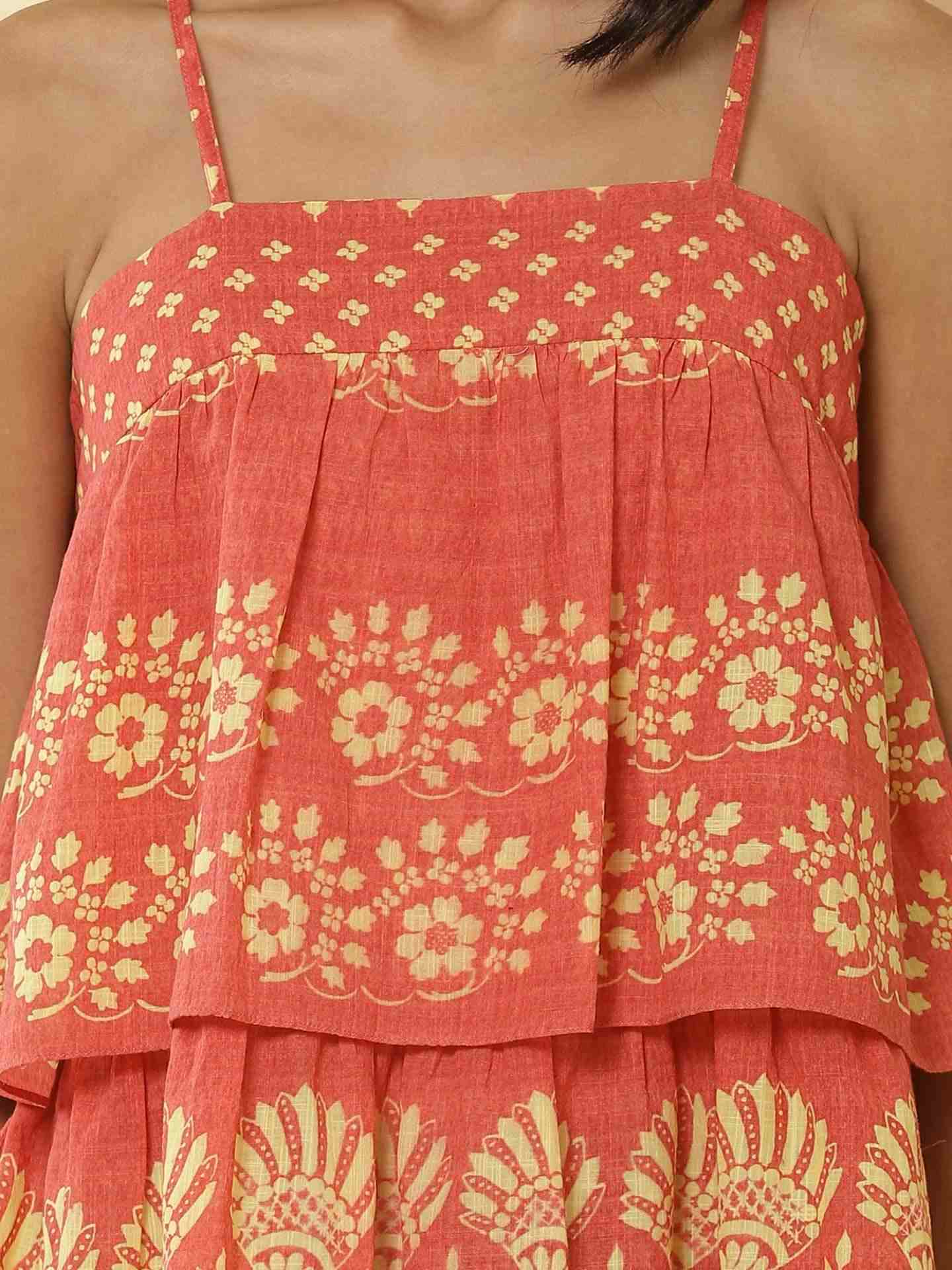 Coral Romantic Vines Top